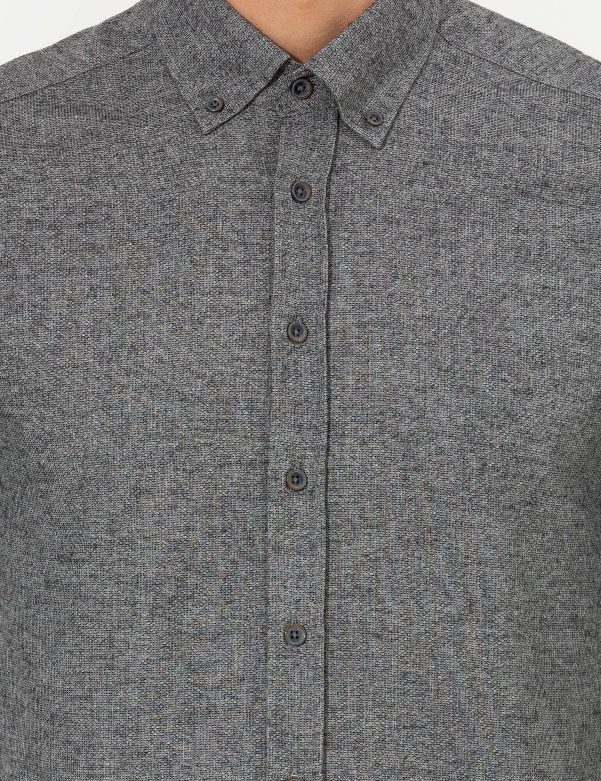 Gri Slim Fit Uzun Kollu Gömlek - 50259500097