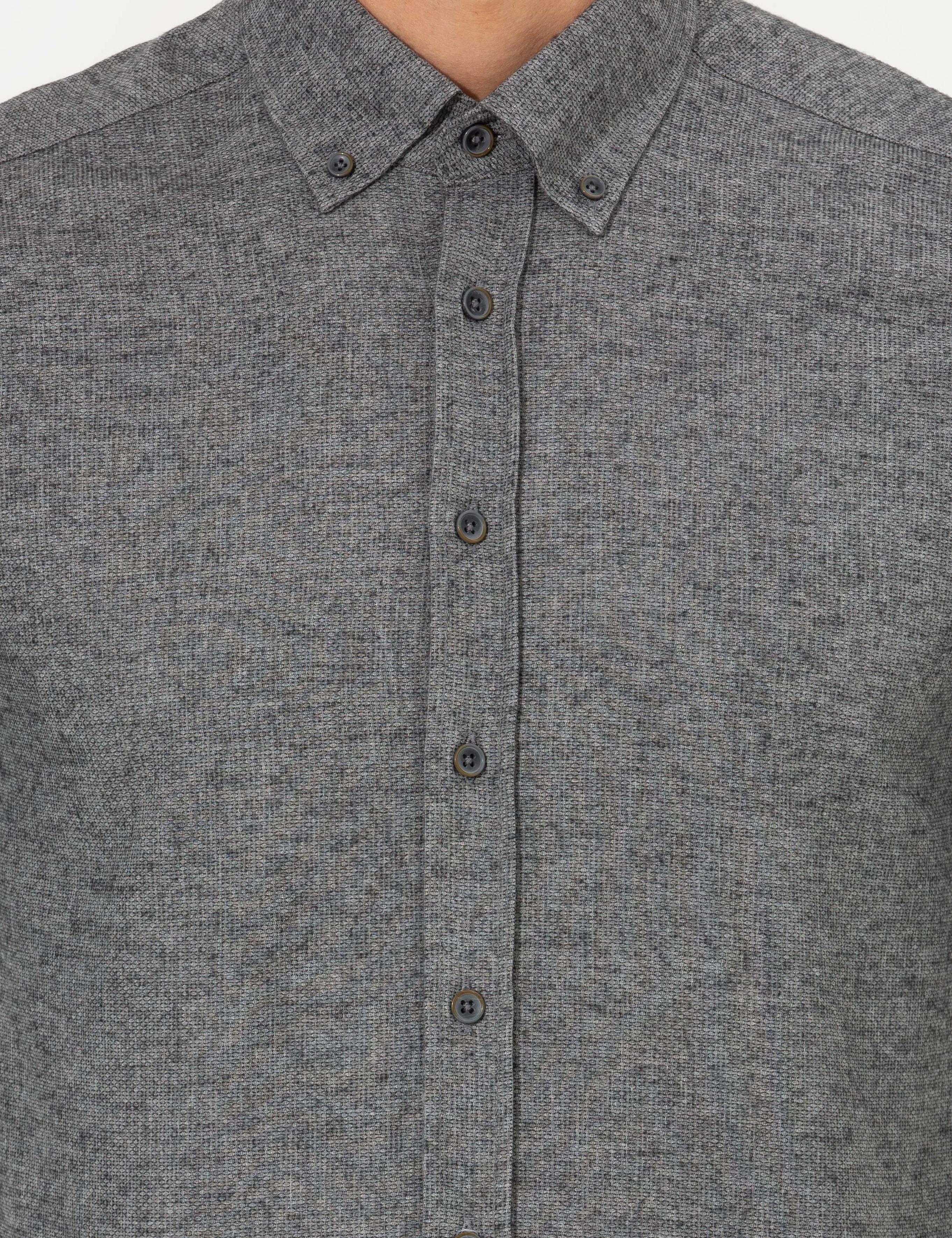 Gri Slim Fit Uzun Kollu Gömlek