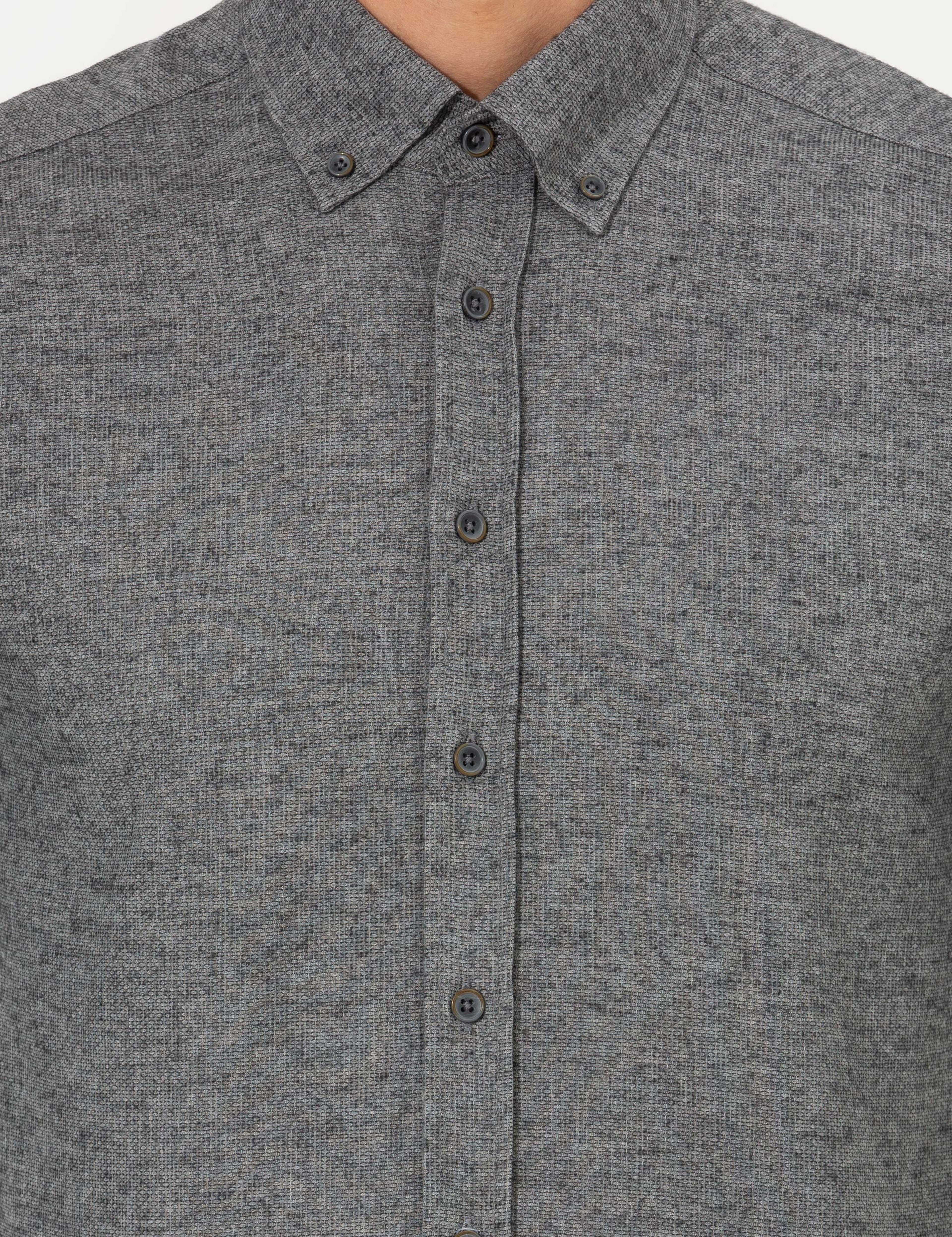Gri Slim Fit Uzun Kollu Gömlek - Image 6