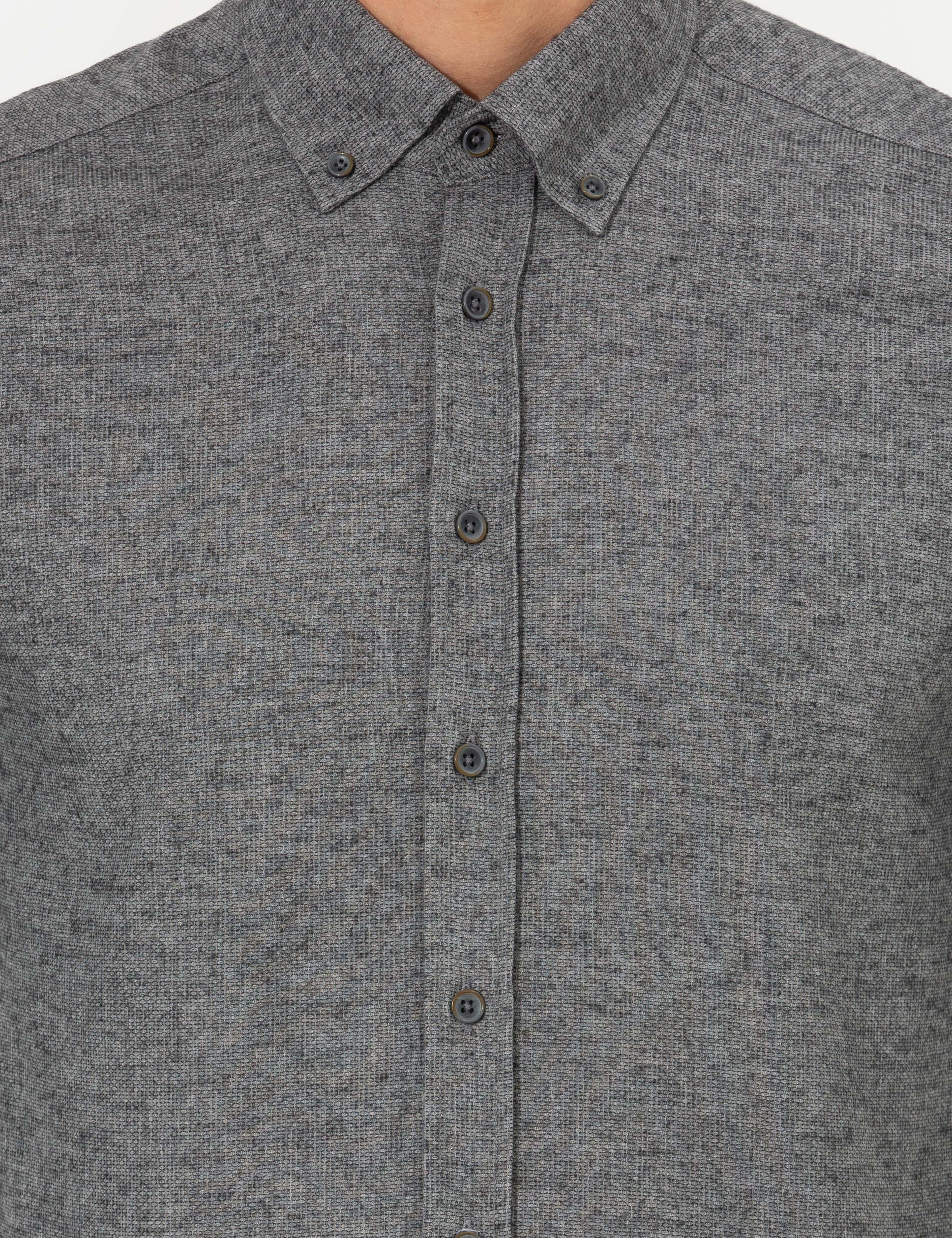 Gri Slim Fit Uzun Kollu Gömlek