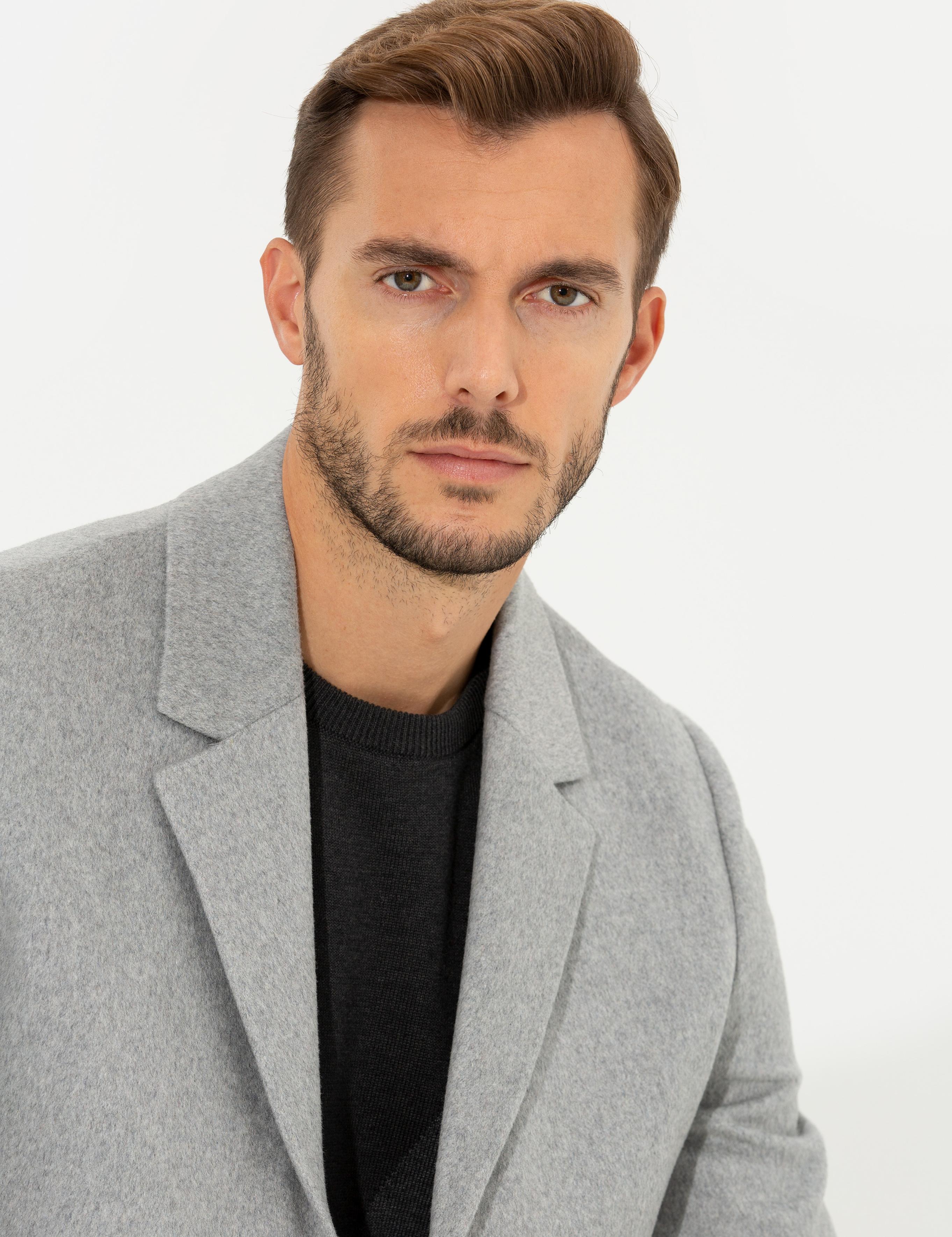 Açık Gri Ex. Slim Fit Kaşe Kaban