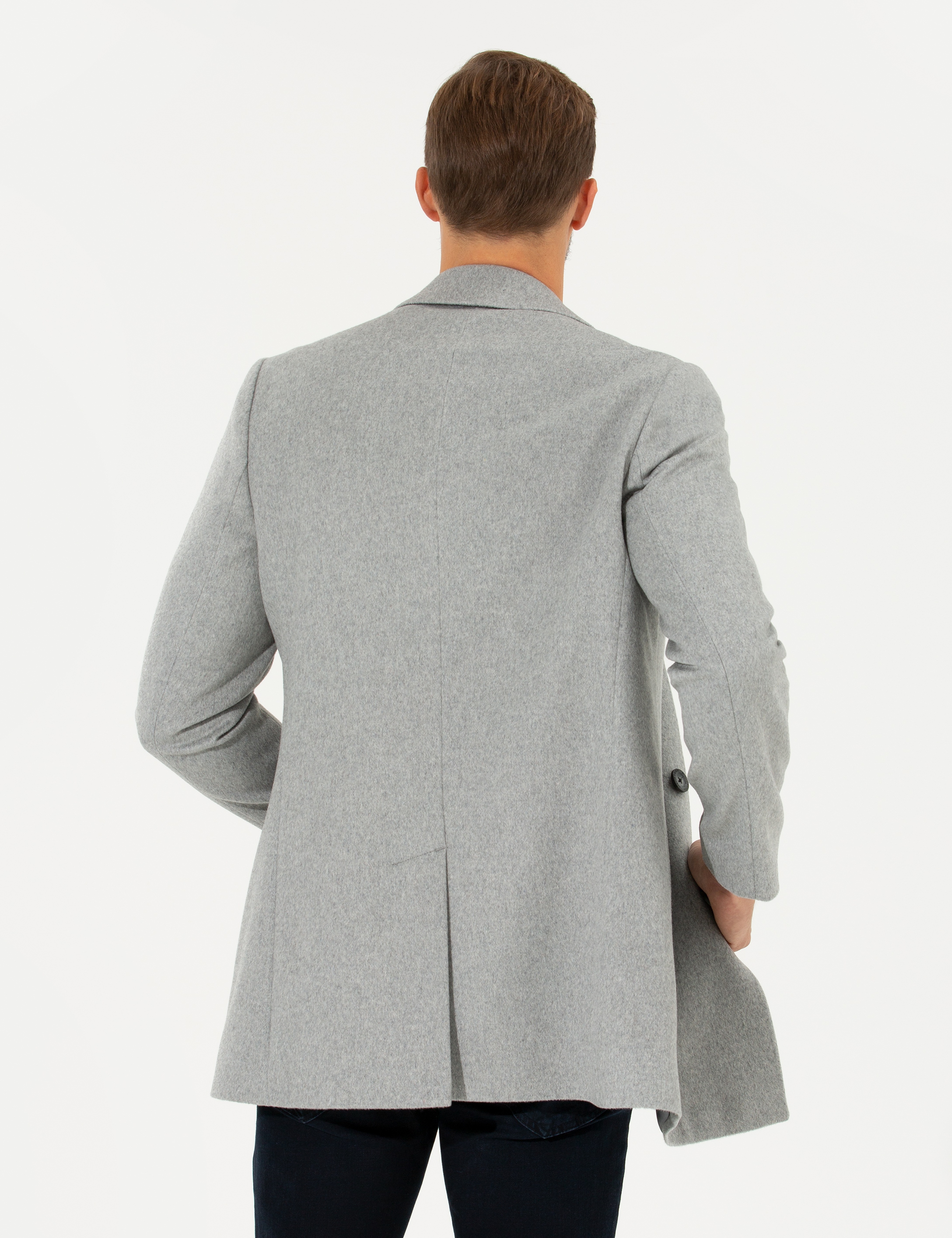 Açık Gri Ex. Slim Fit Kaşe Kaban
