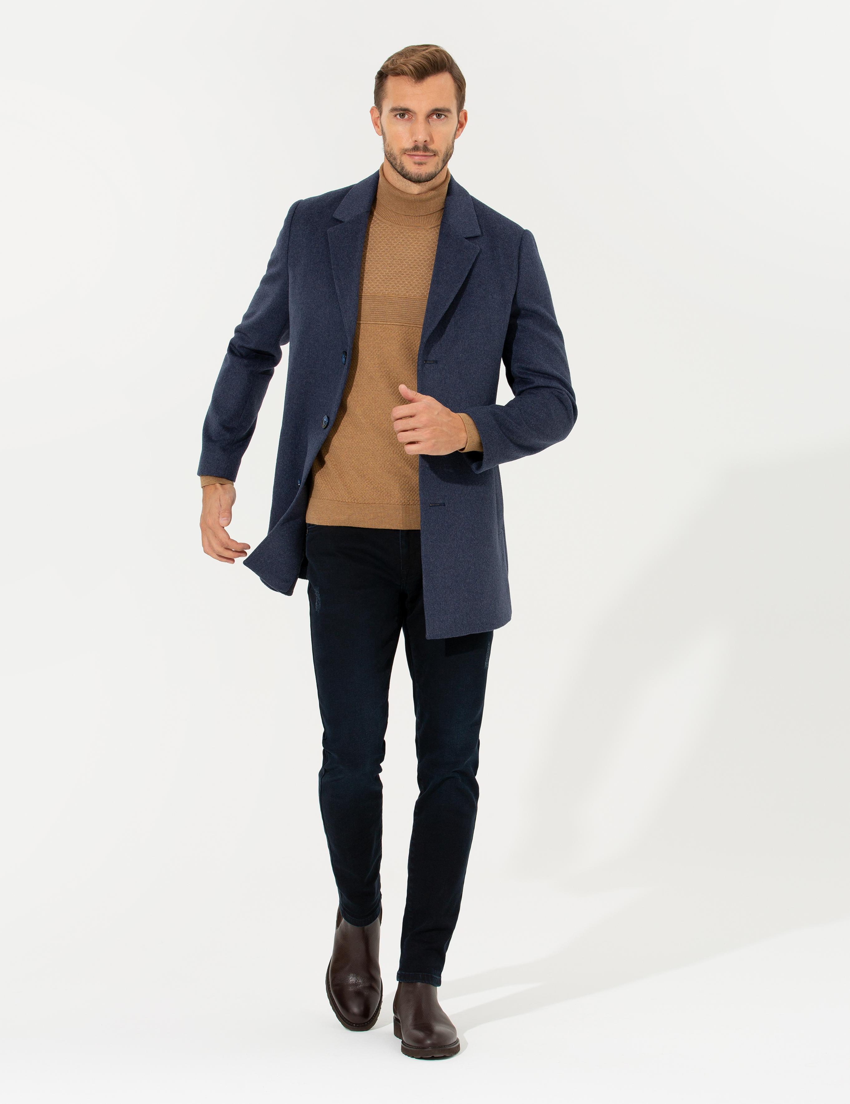 İndigo Ex. Slim Fit Kaşe Kaban
