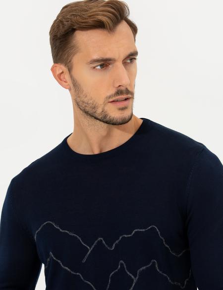 Lacivert Regular Fit Bisiklet Yaka Yün Karışımlı Triko Kazak - 50258656036