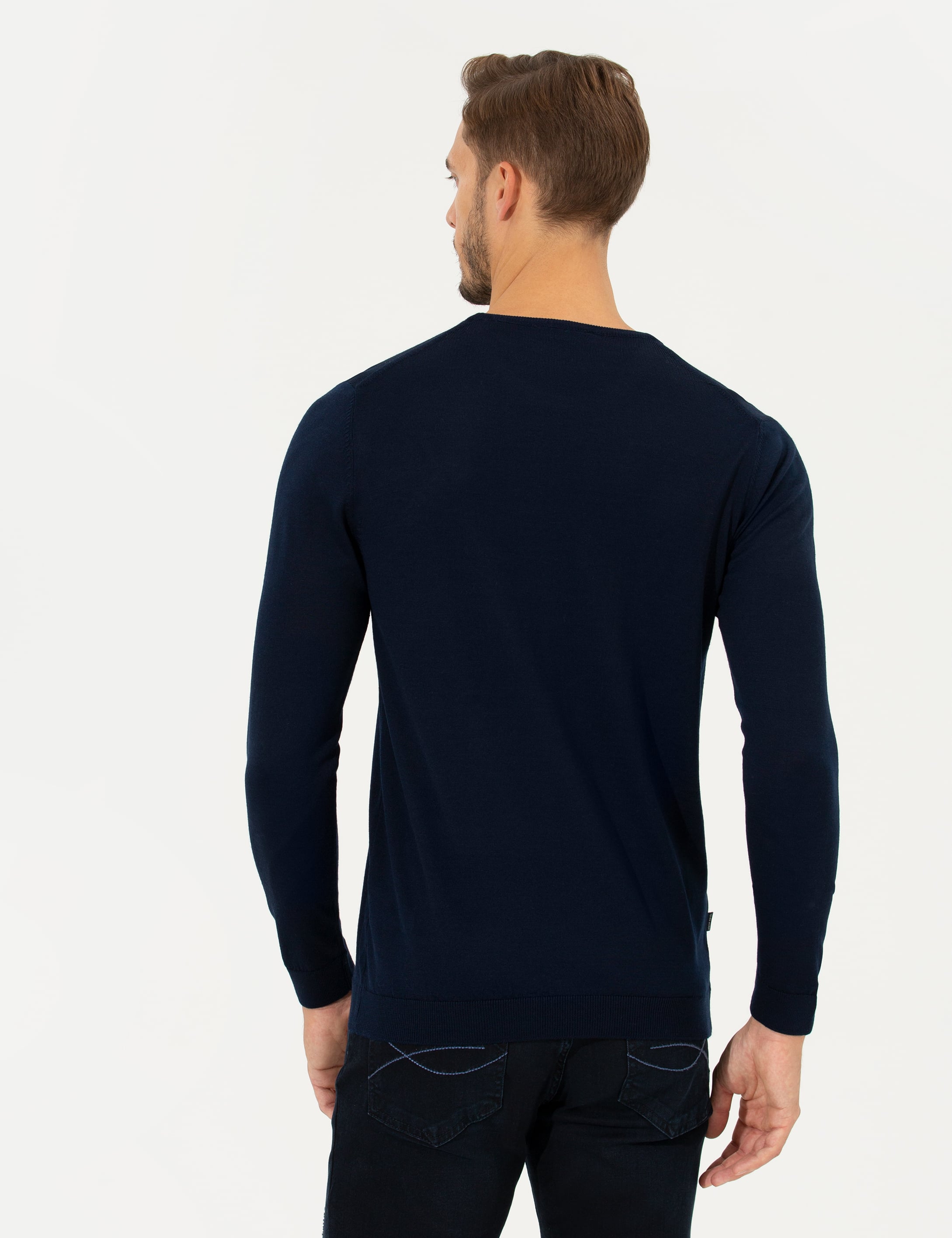 Pierre Cardin Lacivert Regular Fit Bisiklet Yaka Yün Karışımlı Triko Kazak görsel 5