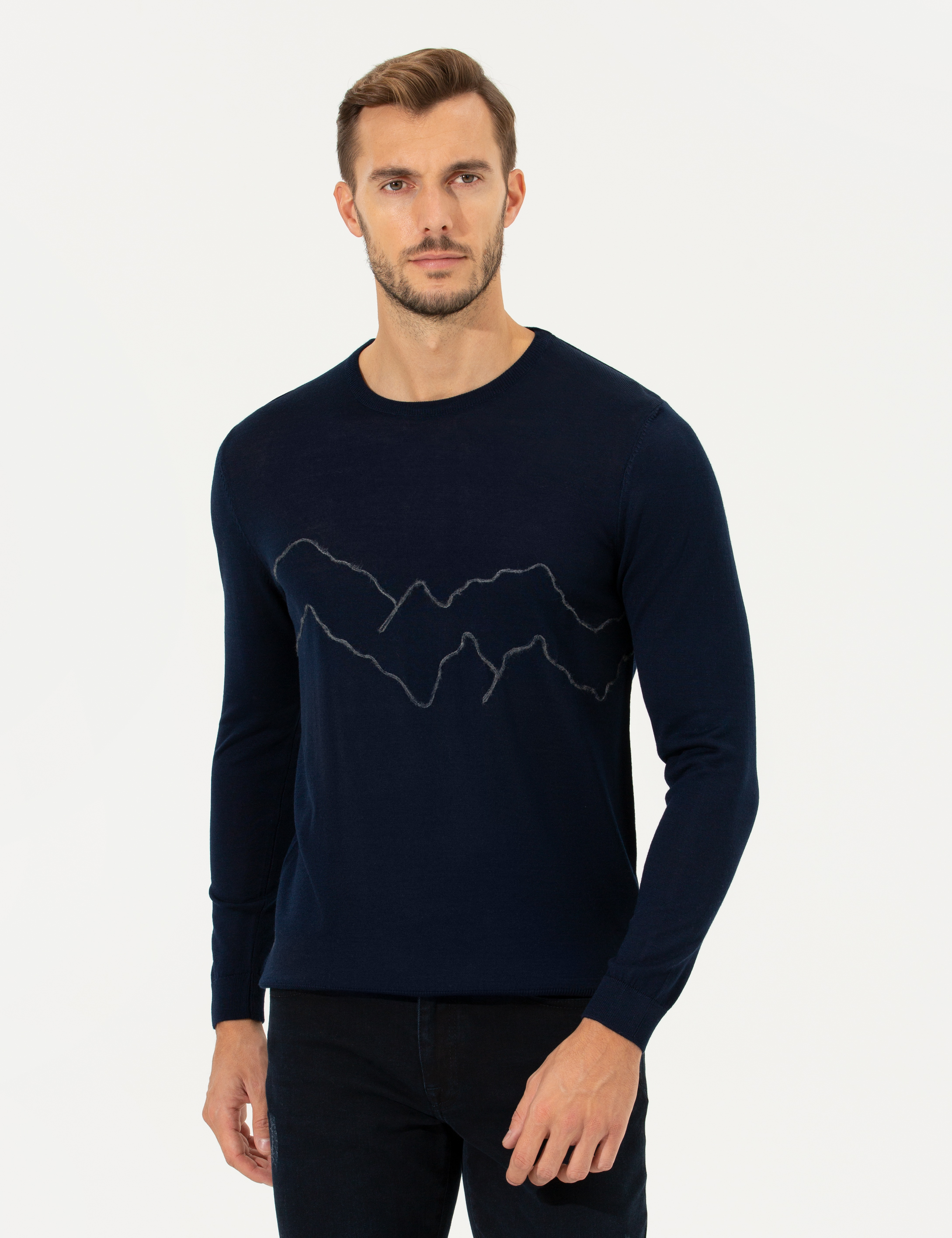 Pierre Cardin Lacivert Regular Fit Bisiklet Yaka Yün Karışımlı Triko Kazak görsel 3
