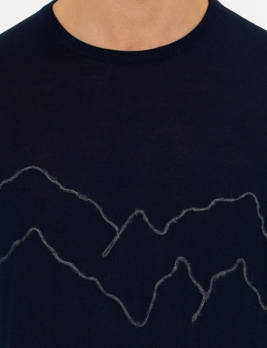 Lacivert Regular Fit Bisiklet Yaka Yün Karışımlı Triko Kazak