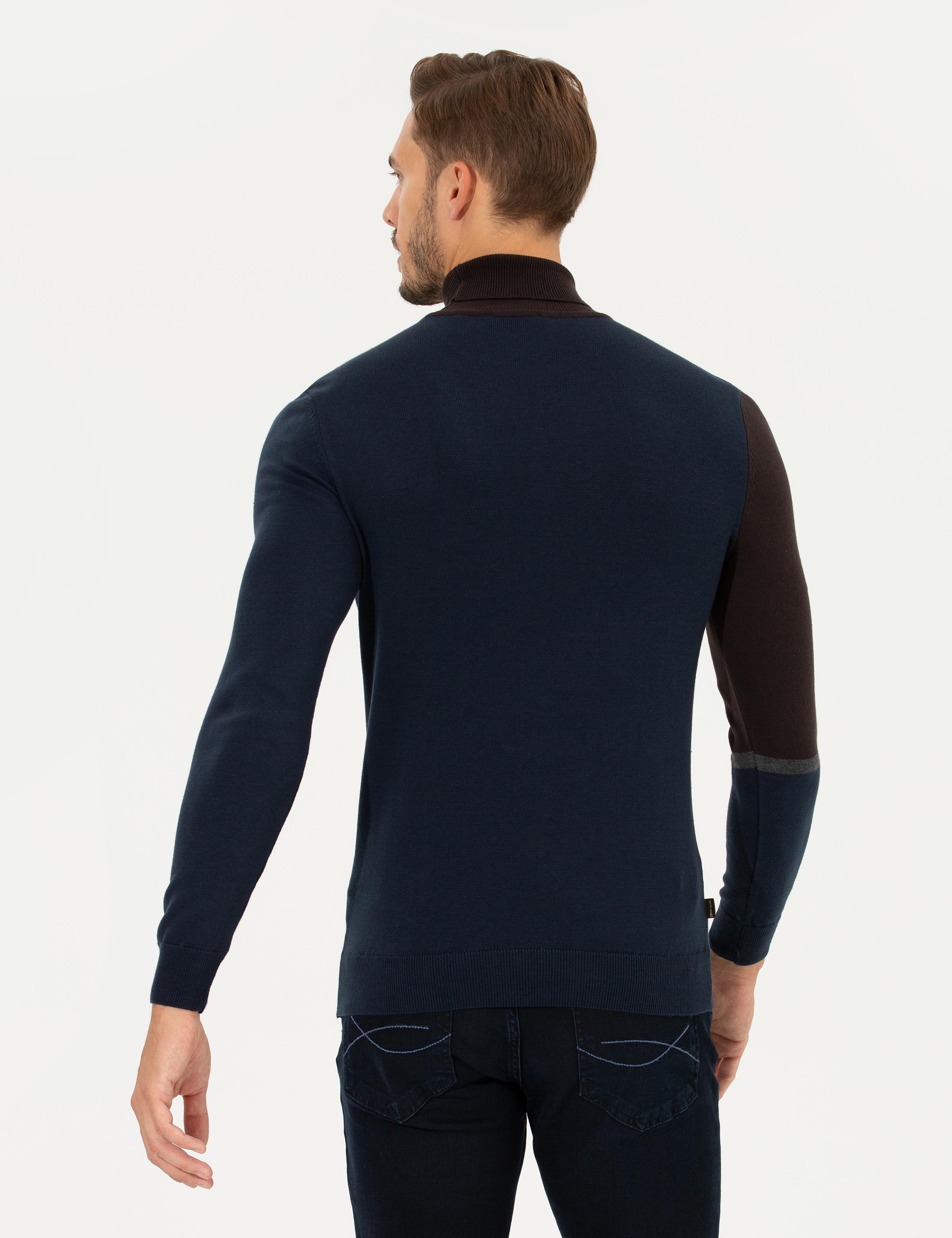 Kahverengi Slim Fit Balıkçı Yaka Triko Kazak