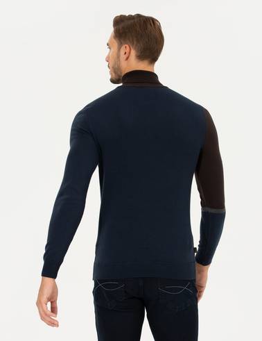 Kahverengi Slim Fit Balıkçı Yaka Triko Kazak
