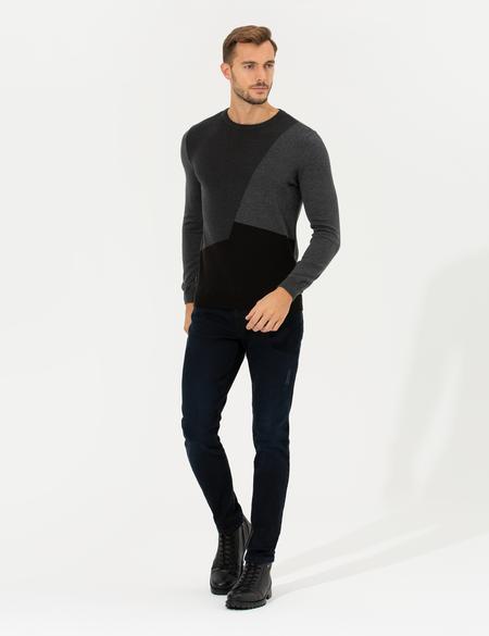 Gri Melanj Slim Fit Bisiklet Yaka Triko Kazak - 50261154016