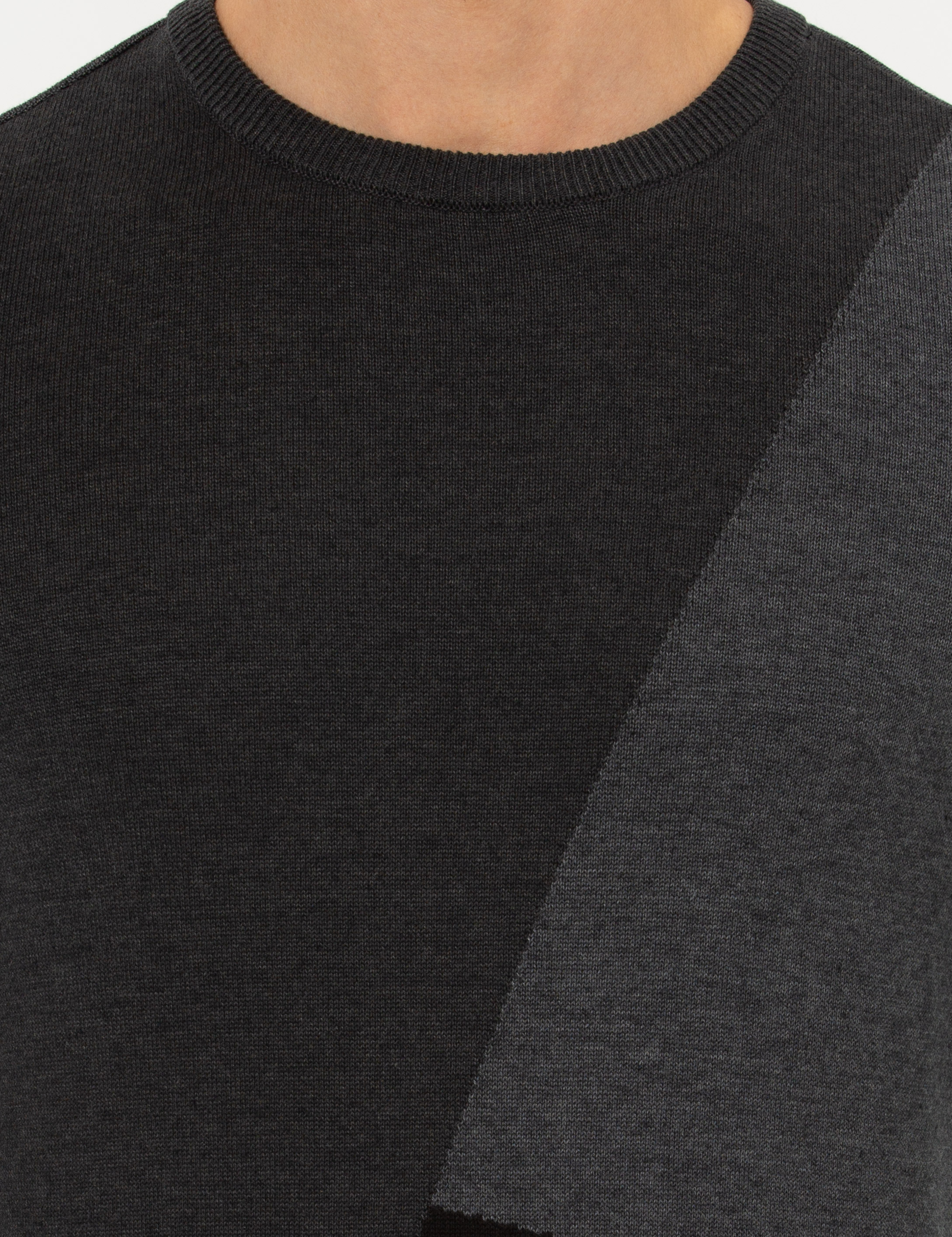 Gri Melanj Slim Fit Bisiklet Yaka Triko Kazak - Image 6