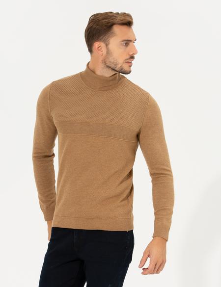 Camel Melanj Slim Fit Balıkçı Yaka Triko Kazak - 50265422028