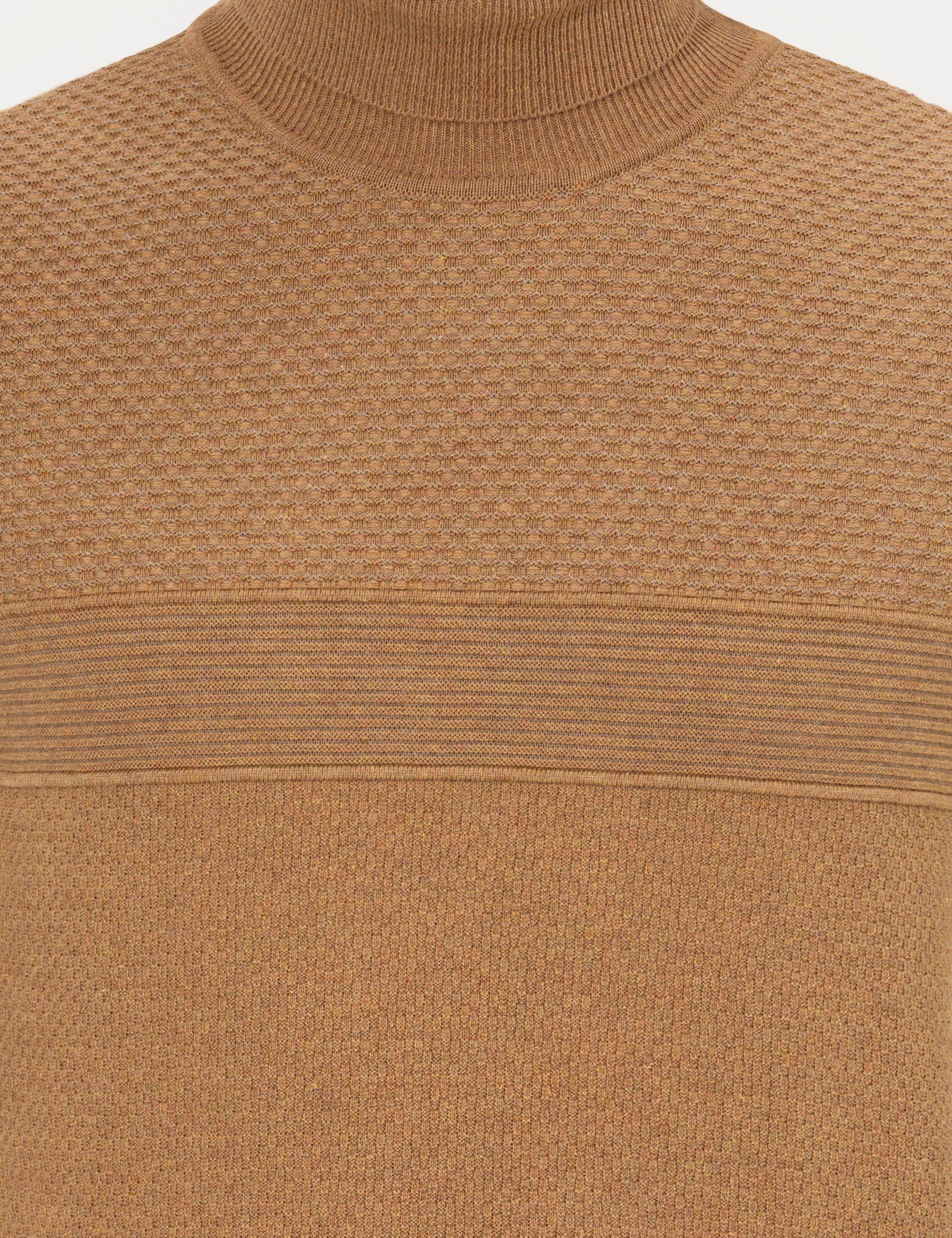 Pierre Cardin Camel Melanj Slim Fit Balıkçı Yaka Triko Kazak görsel 6