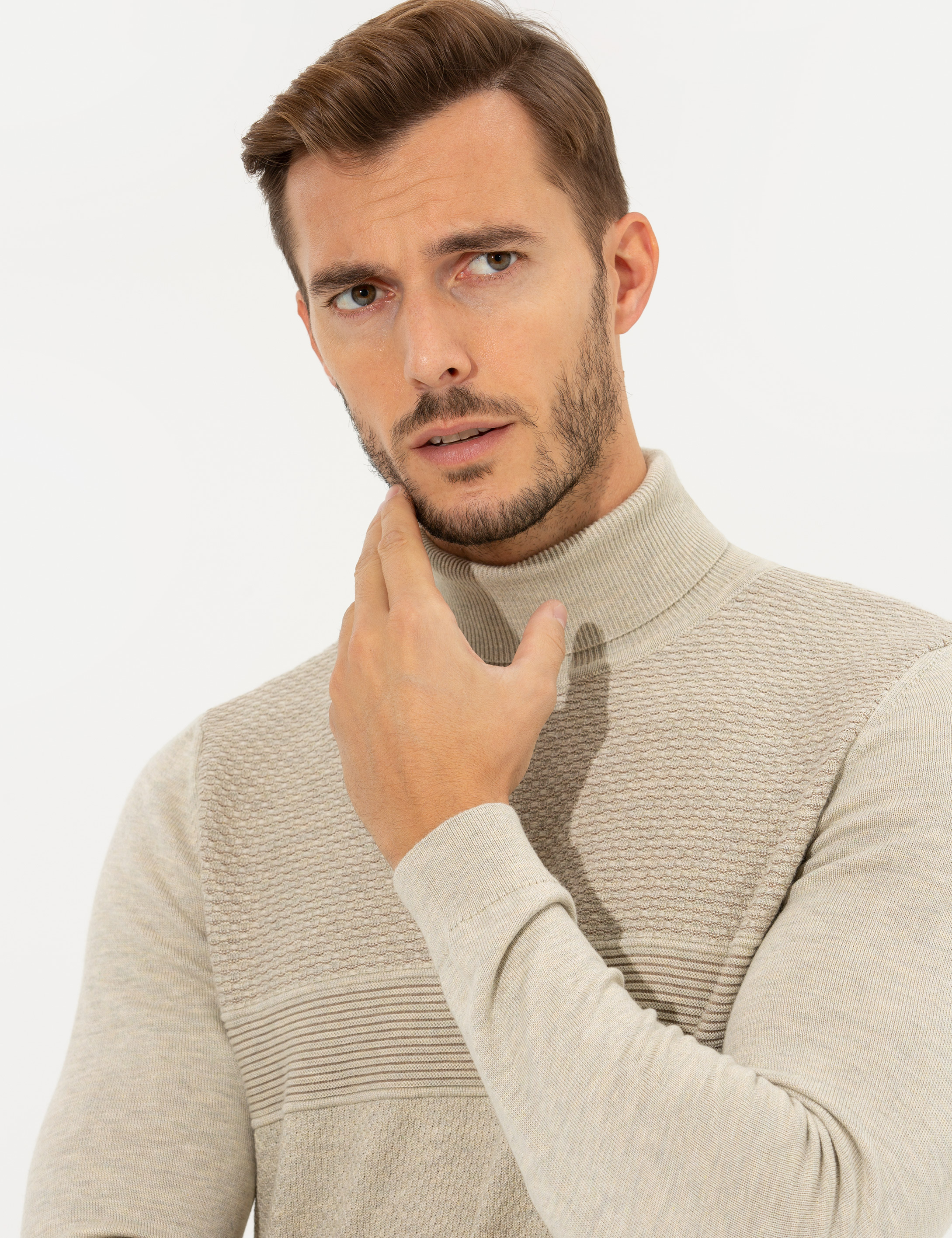 Pierre Cardin Kum Melanj Slim Fit Balıkçı Yaka Triko Kazak görsel 2