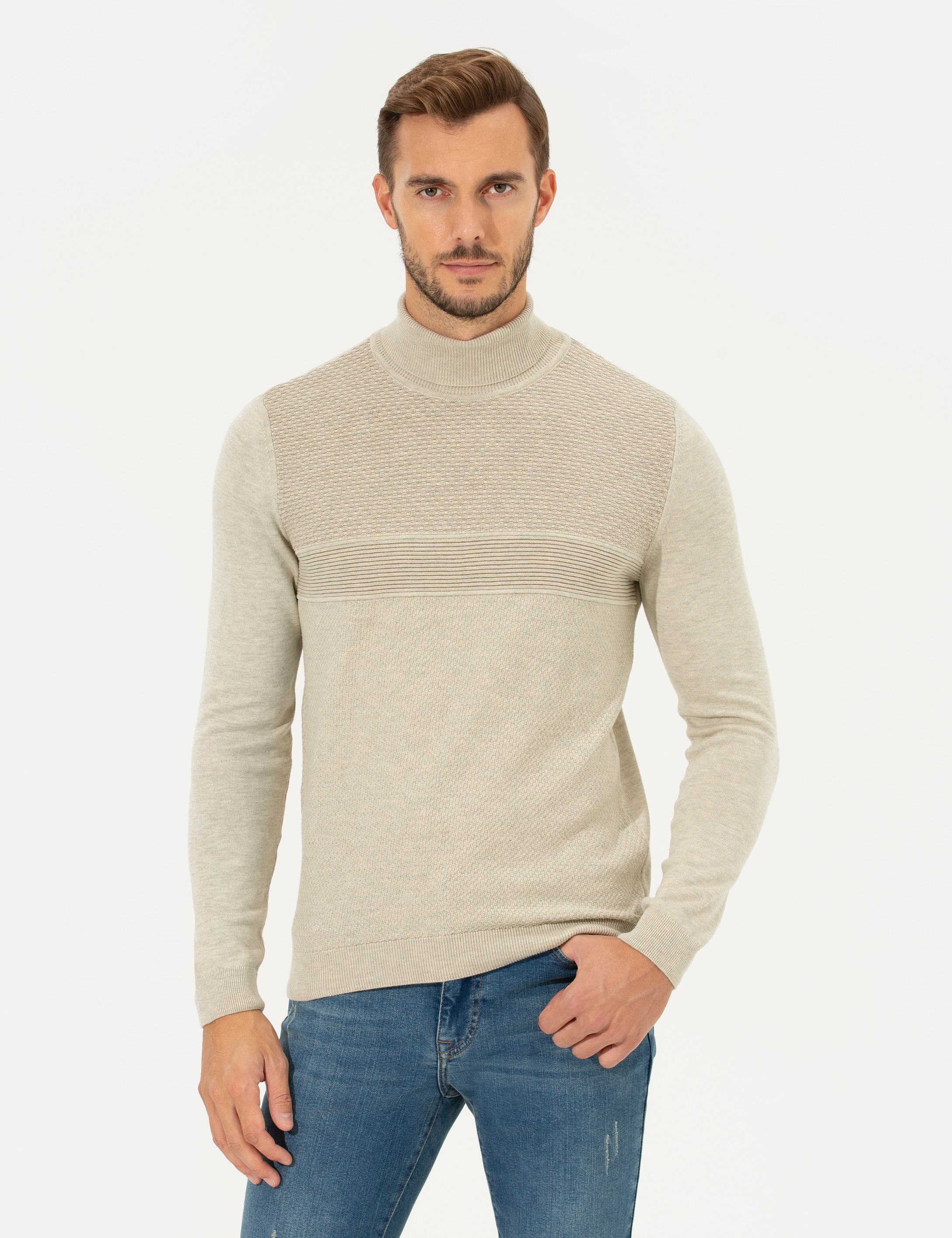 Pierre Cardin Kum Melanj Slim Fit Balıkçı Yaka Triko Kazak görsel 4