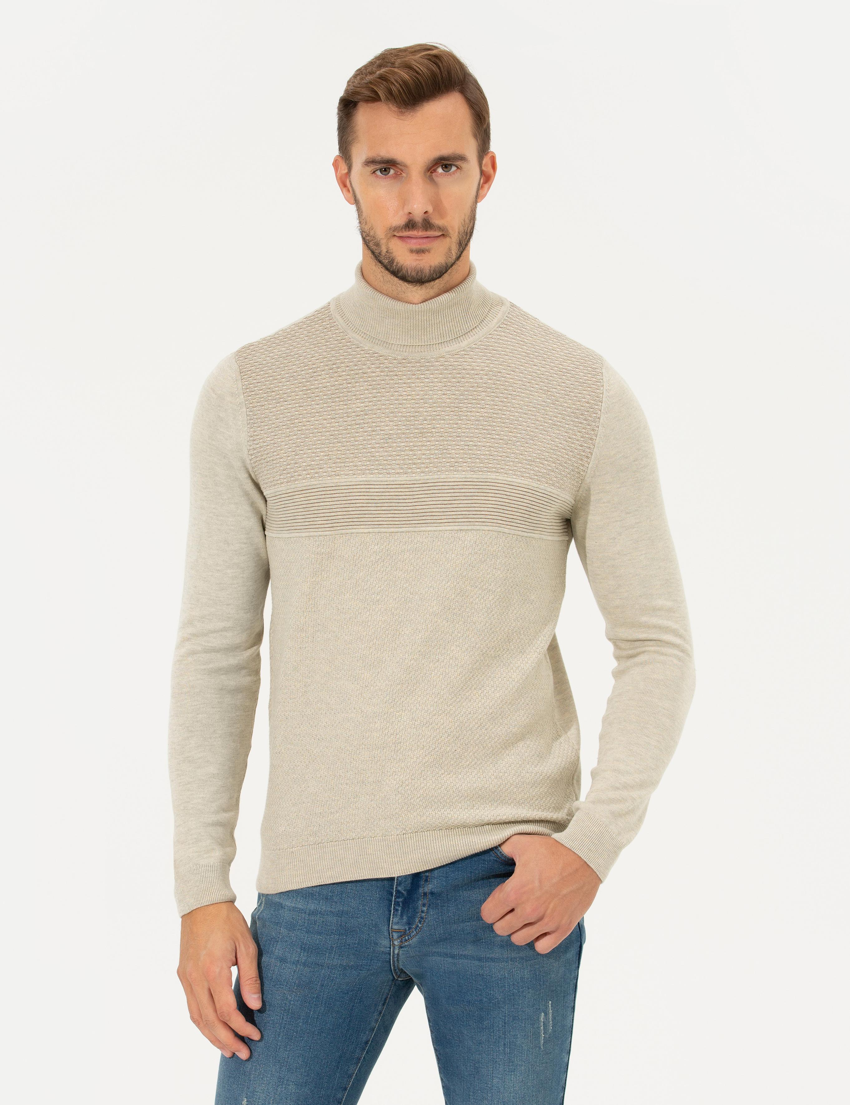 Kum Melanj Slim Fit Balıkçı Yaka Triko Kazak