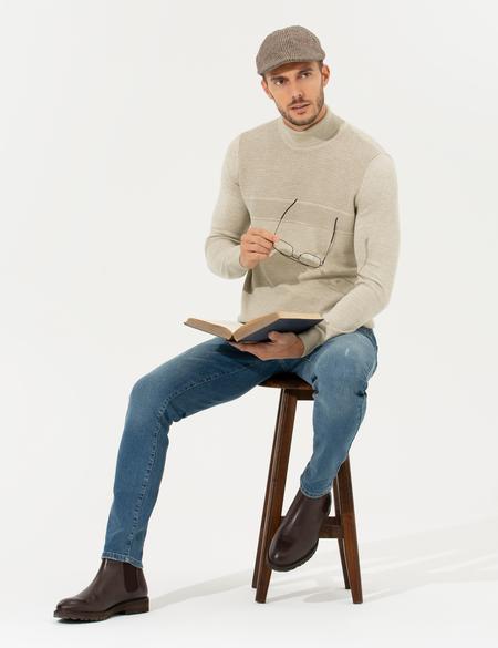 Kum Melanj Slim Fit Balıkçı Yaka Triko Kazak - 50265422038