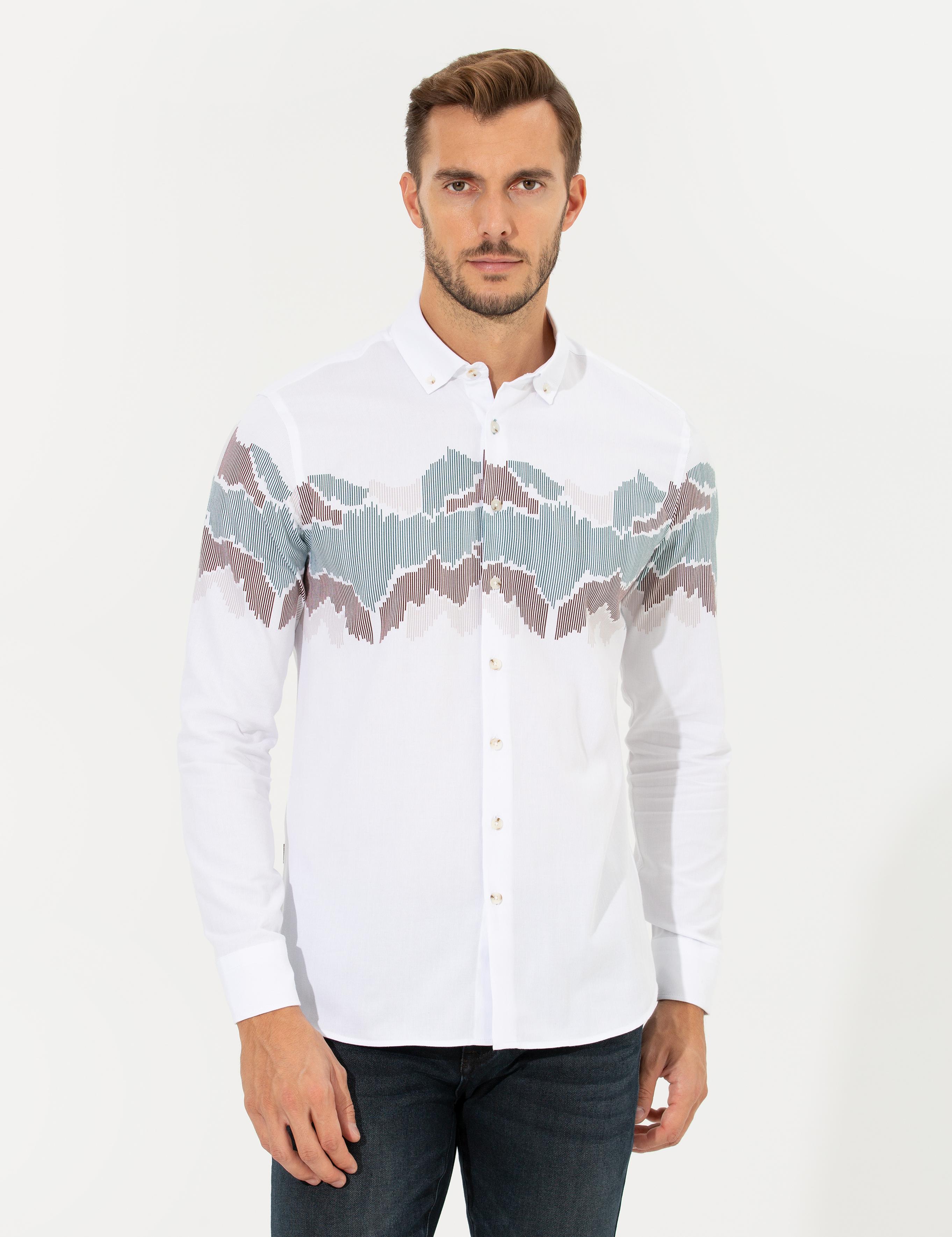 Yeşil Slim Fit Uzun Kollu Gömlek