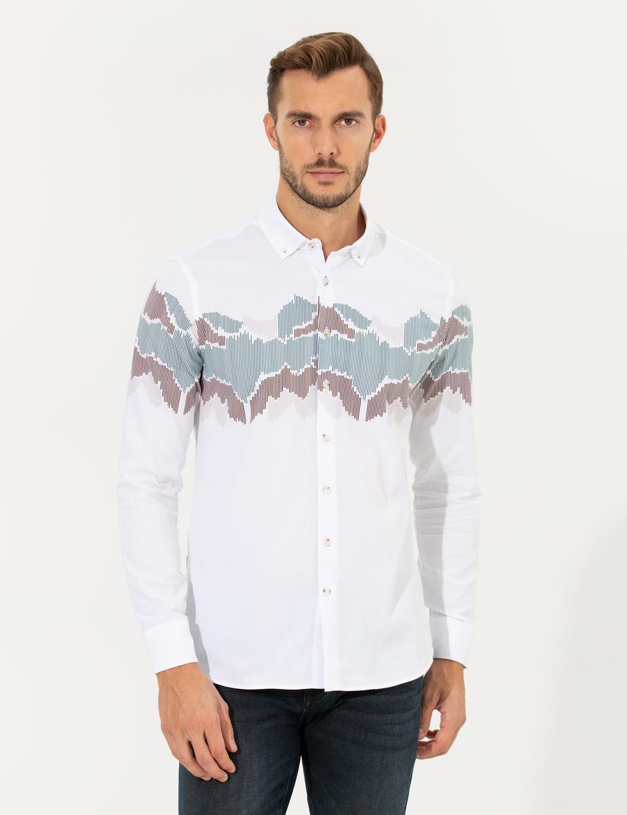 Yeşil Slim Fit Uzun Kollu Gömlek