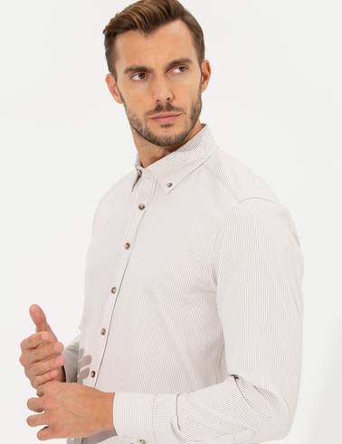 Bej Slim Fit Uzun Kollu Gömlek