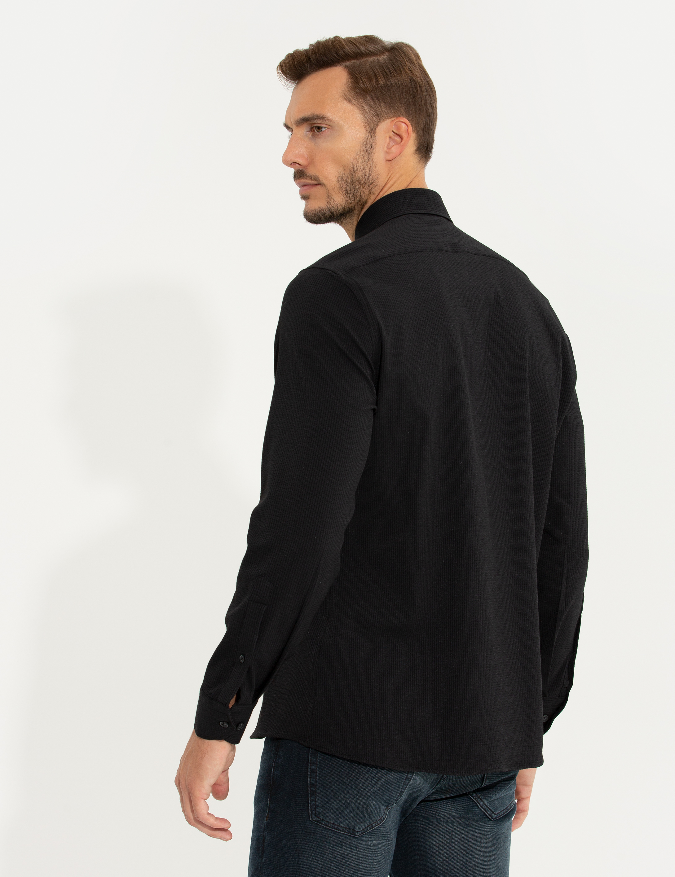 Pierre Cardin Siyah Slim Fit Uzun Kollu Gömlek görsel 5