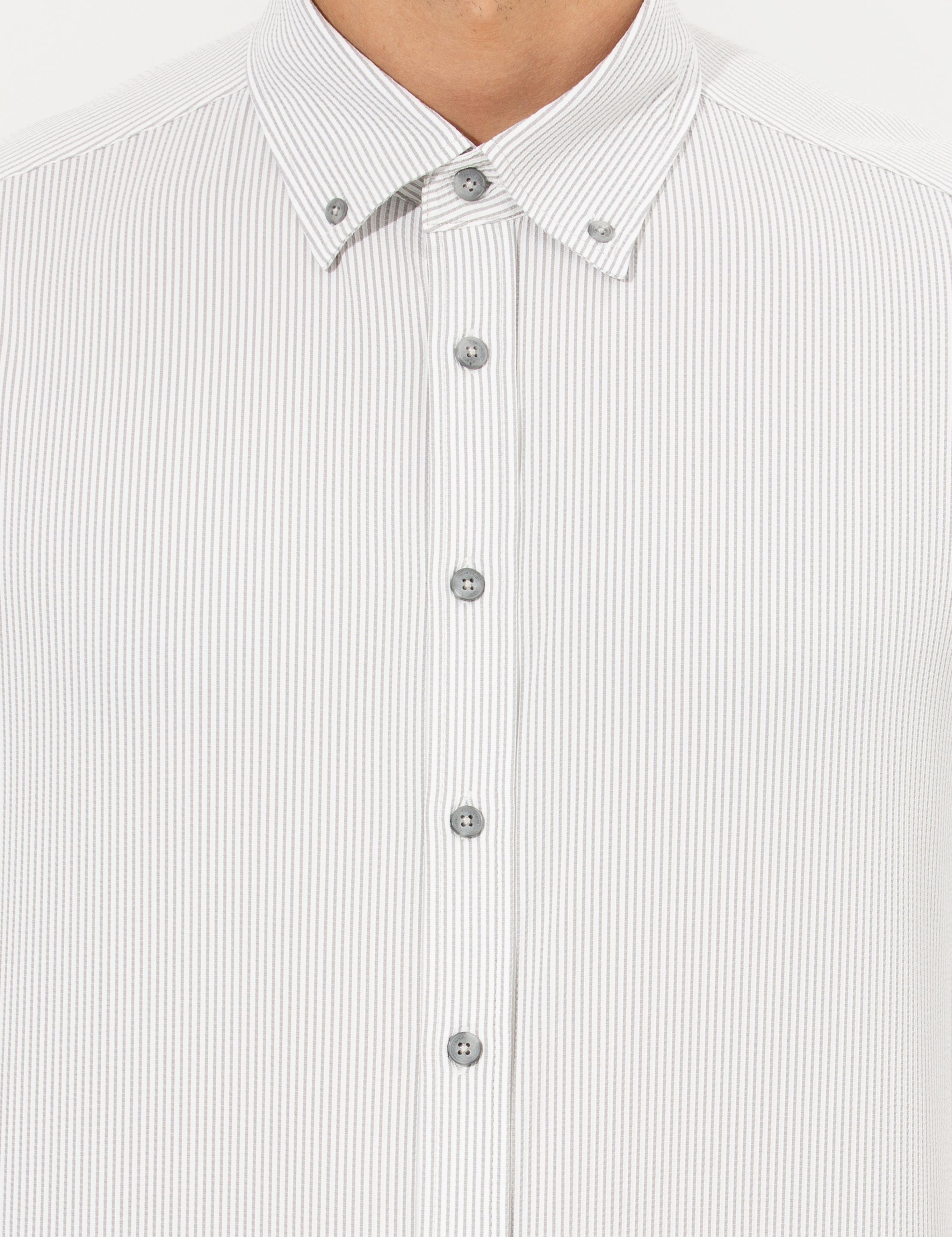 Açık Gri Slim Fit Uzun Kollu Gömlek