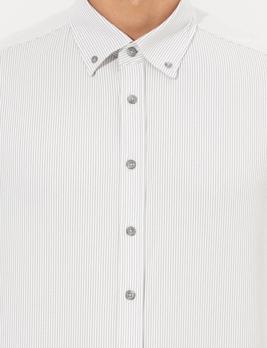 Açık Gri Slim Fit Uzun Kollu Gömlek