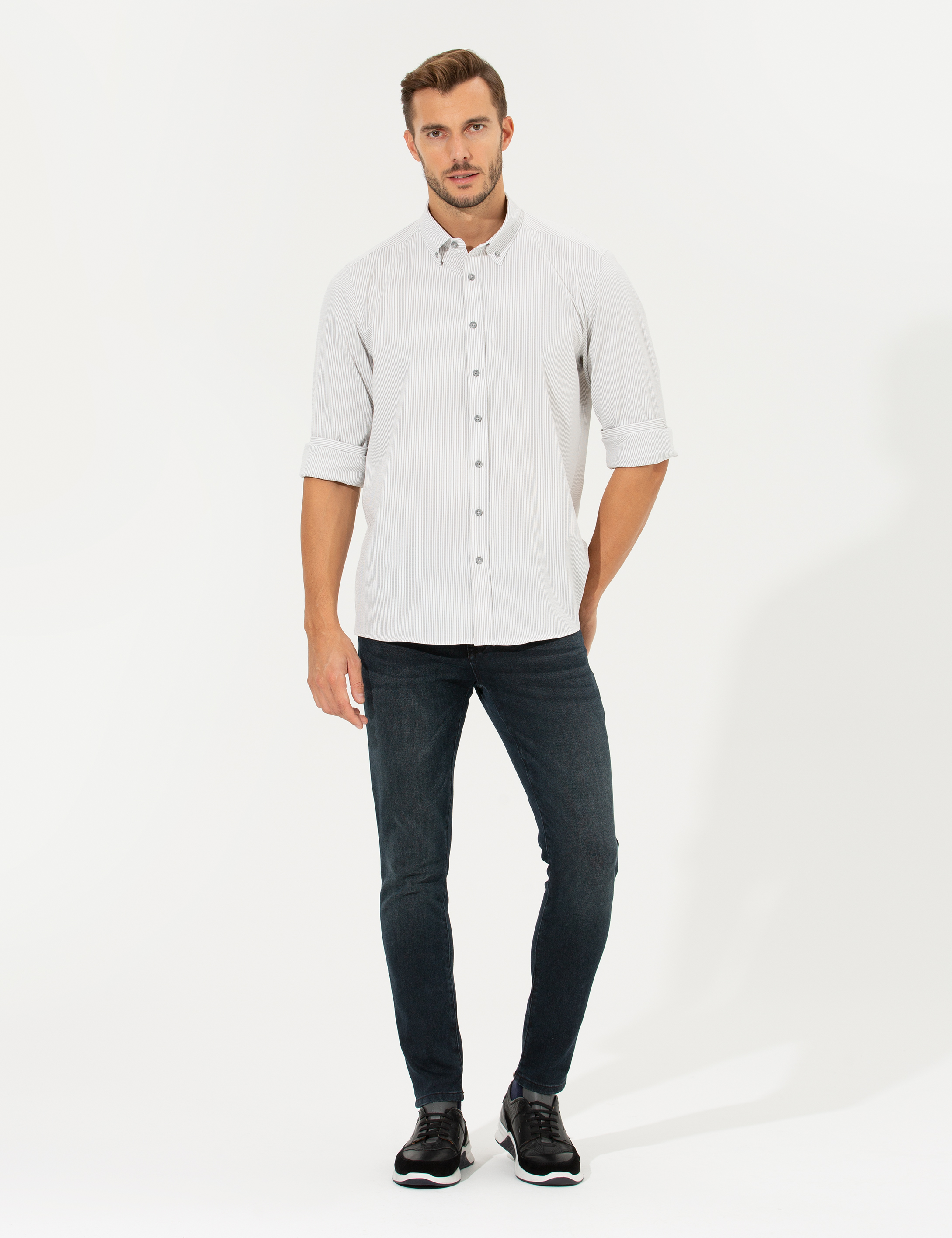 Pierre Cardin Açık Gri Slim Fit Uzun Kollu Gömlek görsel 3