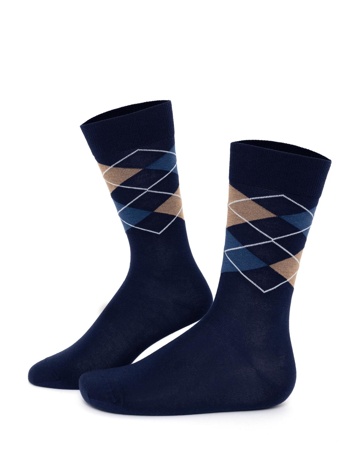 Erkek Pamuk Karışımlı Lacivert Soket Desenli Çorap