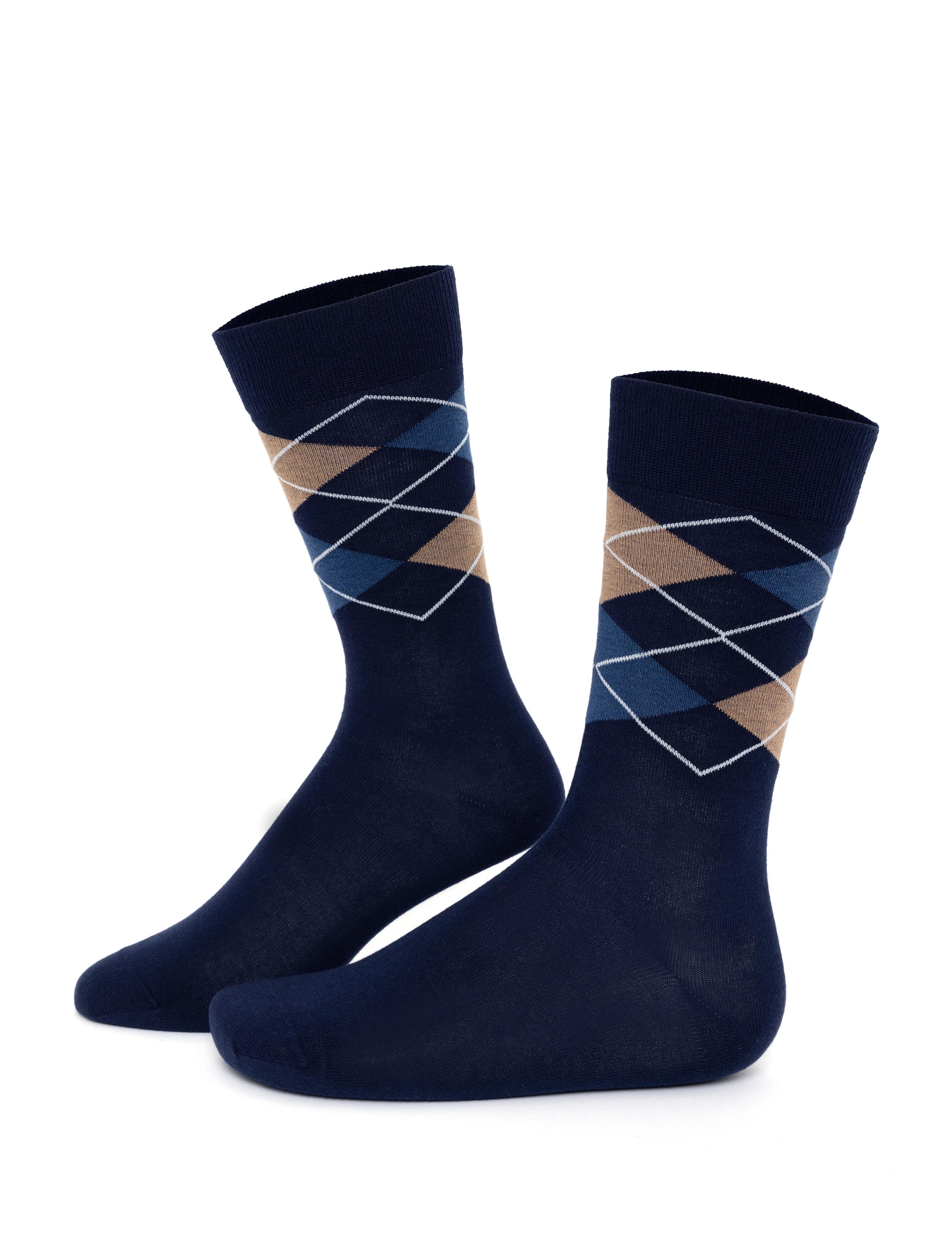 Erkek Pamuk Karışımlı Lacivert Soket Desenli Çorap