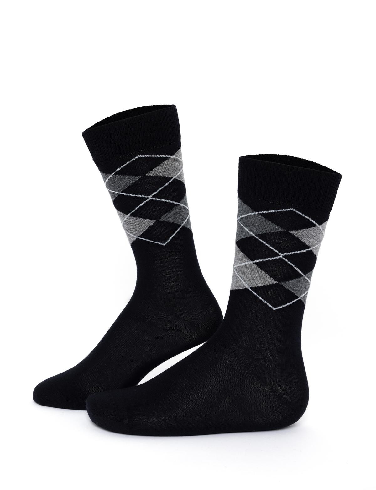 Erkek Pamuk Karışımlı Siyah Soket Desenli Çorap