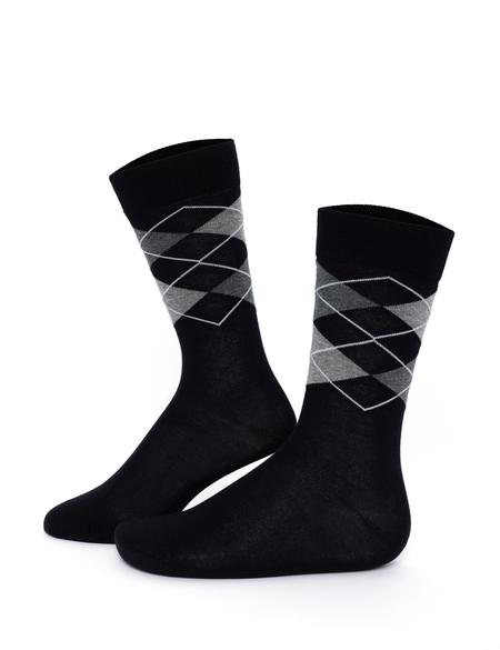 Erkek Pamuk Karışımlı Siyah Soket Desenli Çorap - 50267600001