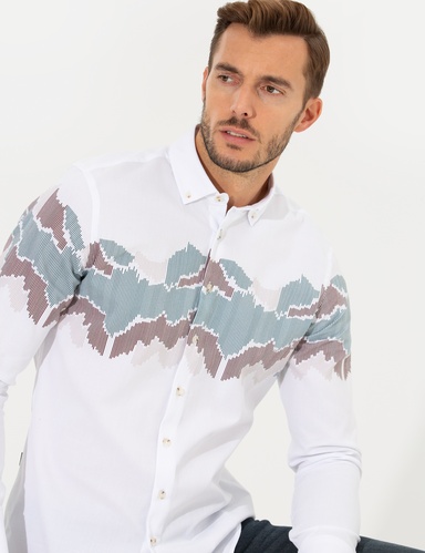 Yeşil Slim Fit Uzun Kollu Gömlek