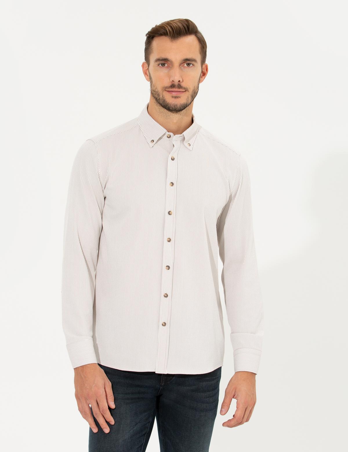 Bej Slim Fit Uzun Kollu Gömlek - 50262722008