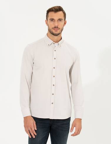 Bej Slim Fit Uzun Kollu Gömlek