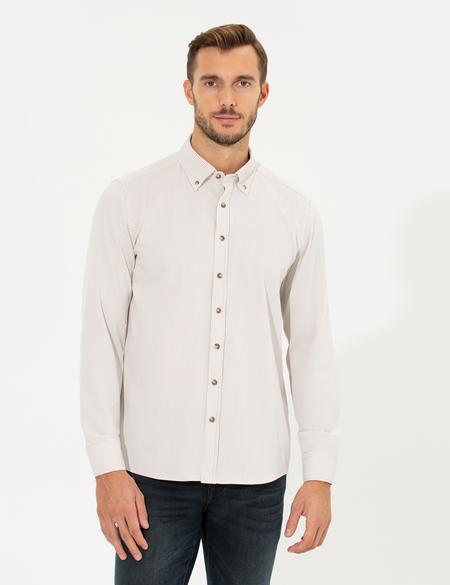 Bej Slim Fit Uzun Kollu Gömlek - 50262722008