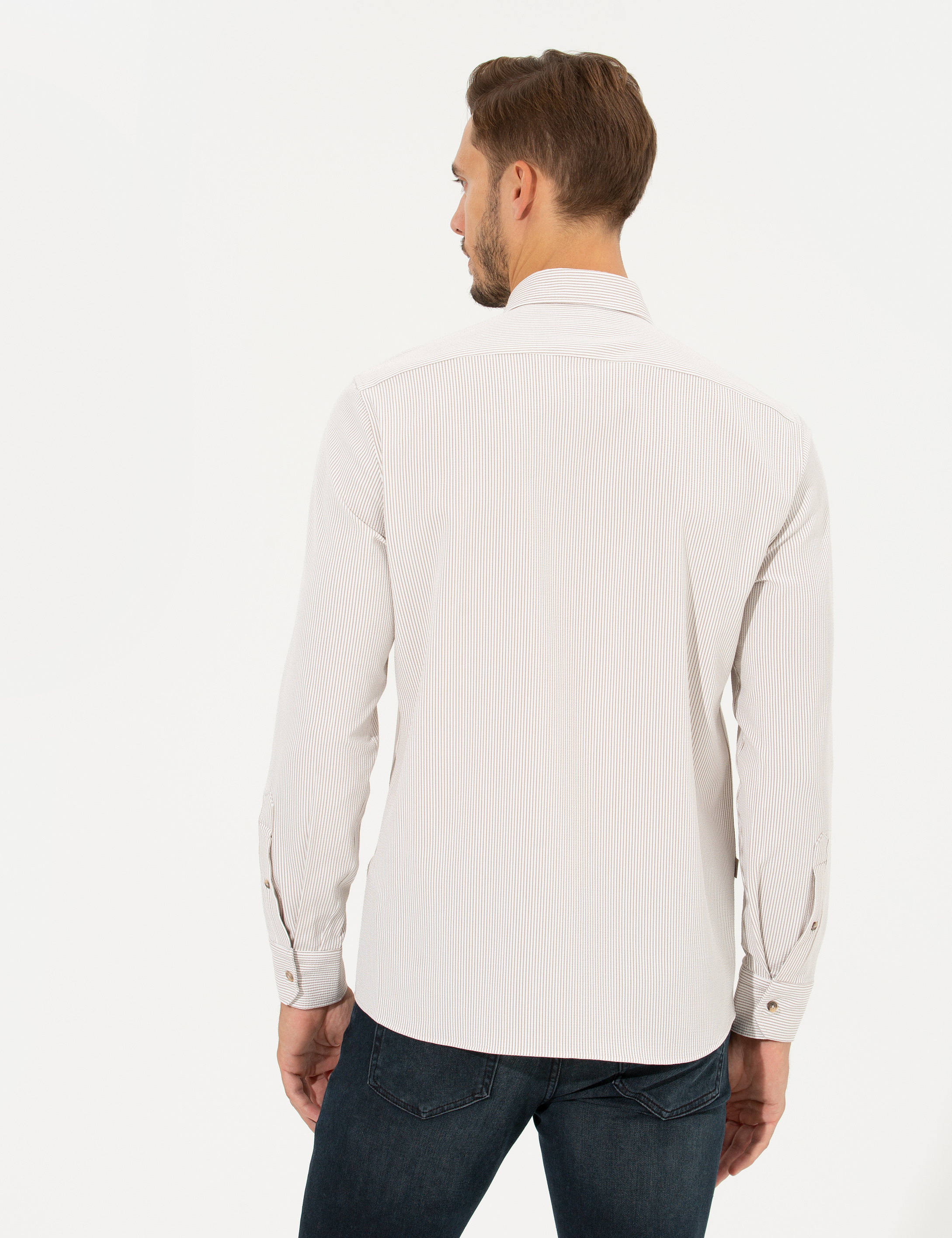 Pierre Cardin Bej Slim Fit Uzun Kollu Gömlek görsel 5