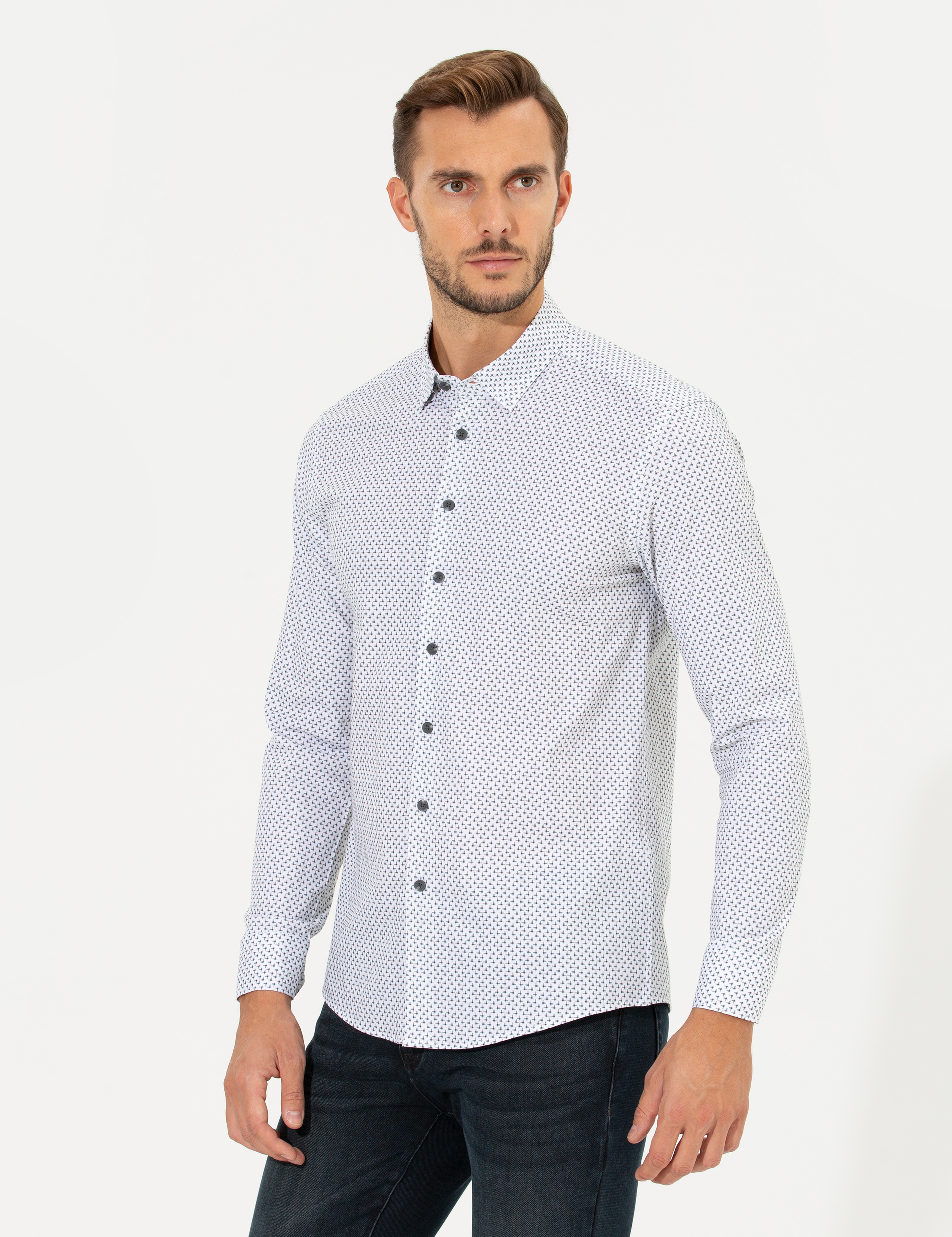 Yeşil Slim Fit Uzun Kollu Gömlek