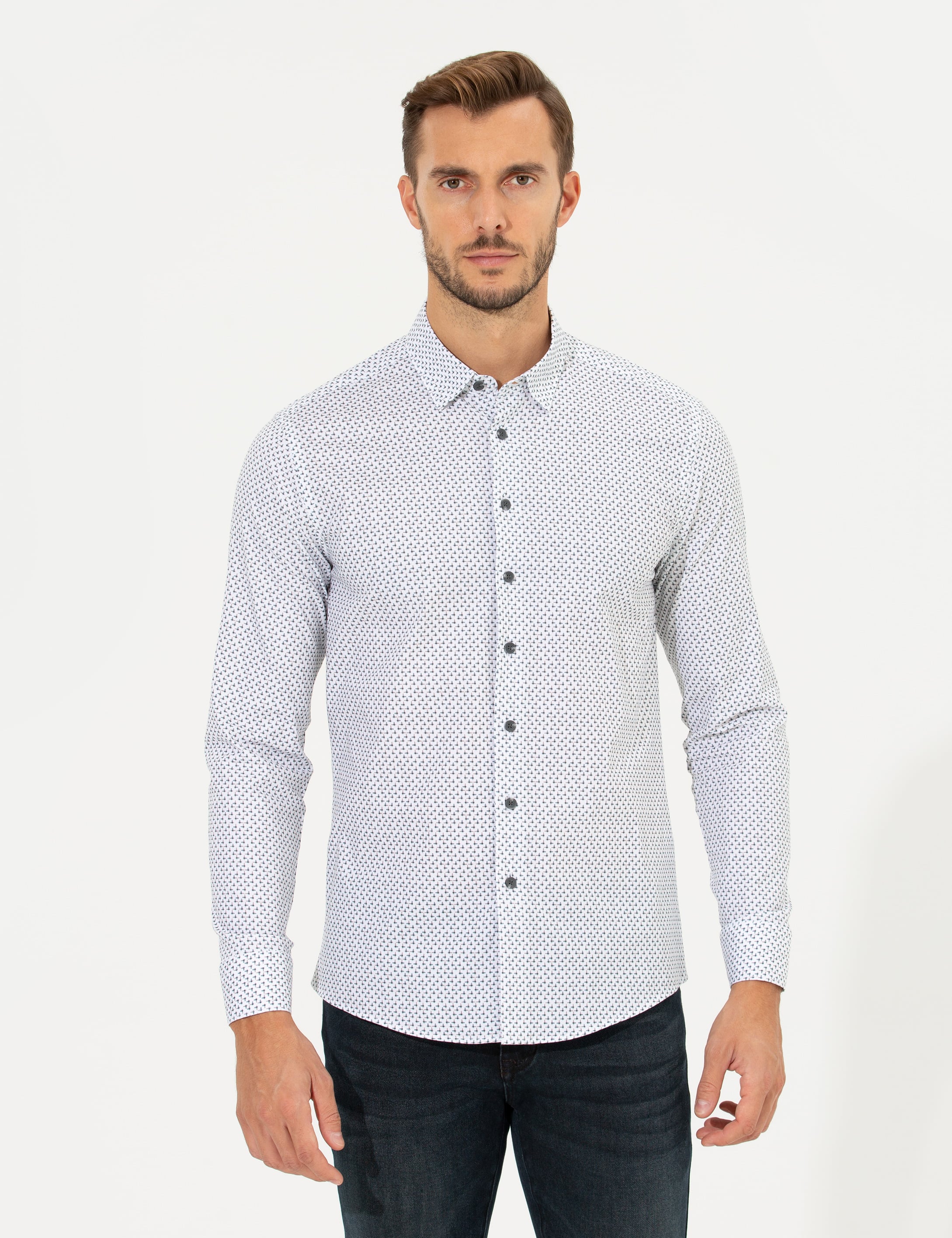 Yeşil Slim Fit Uzun Kollu Gömlek