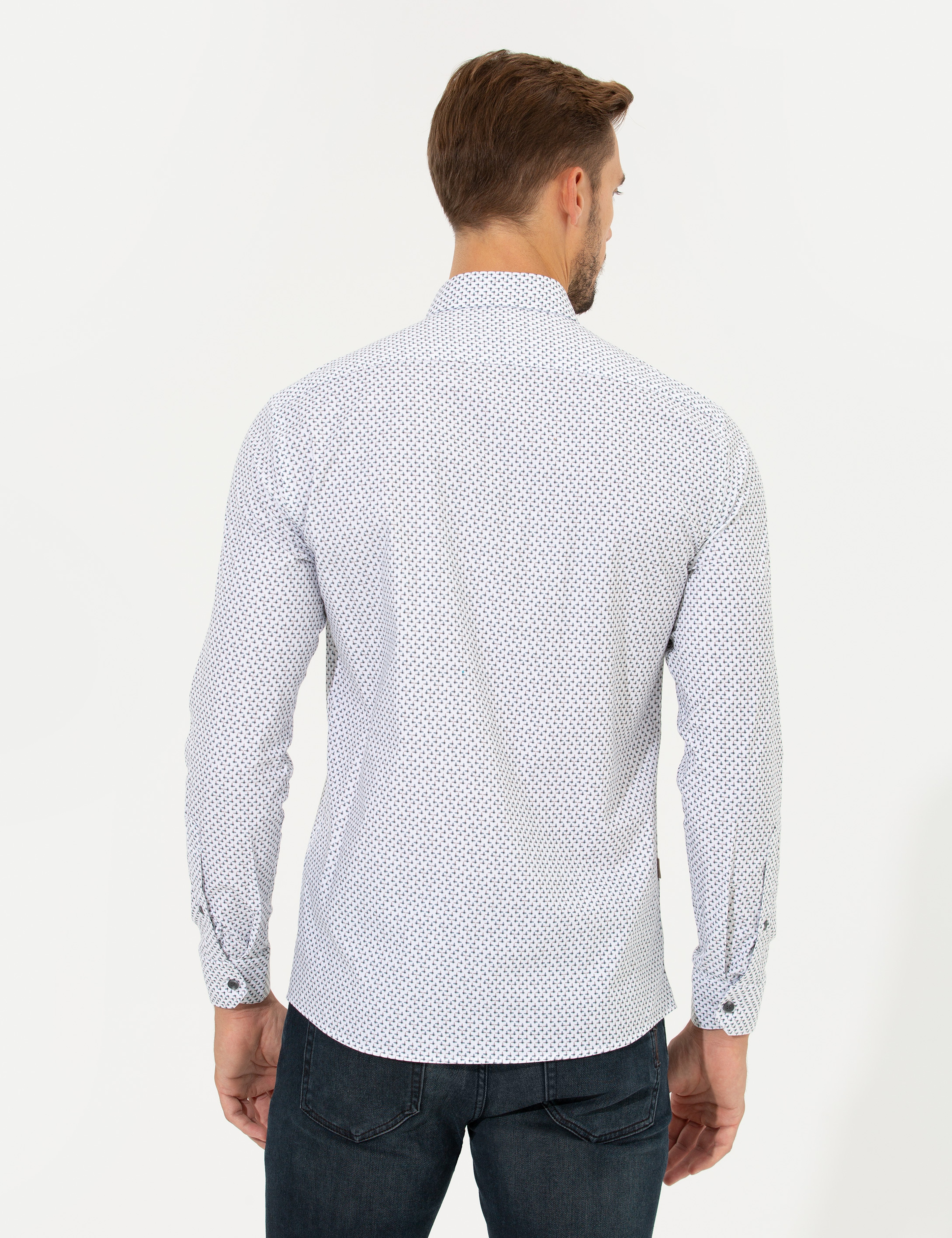 Yeşil Slim Fit Uzun Kollu Gömlek