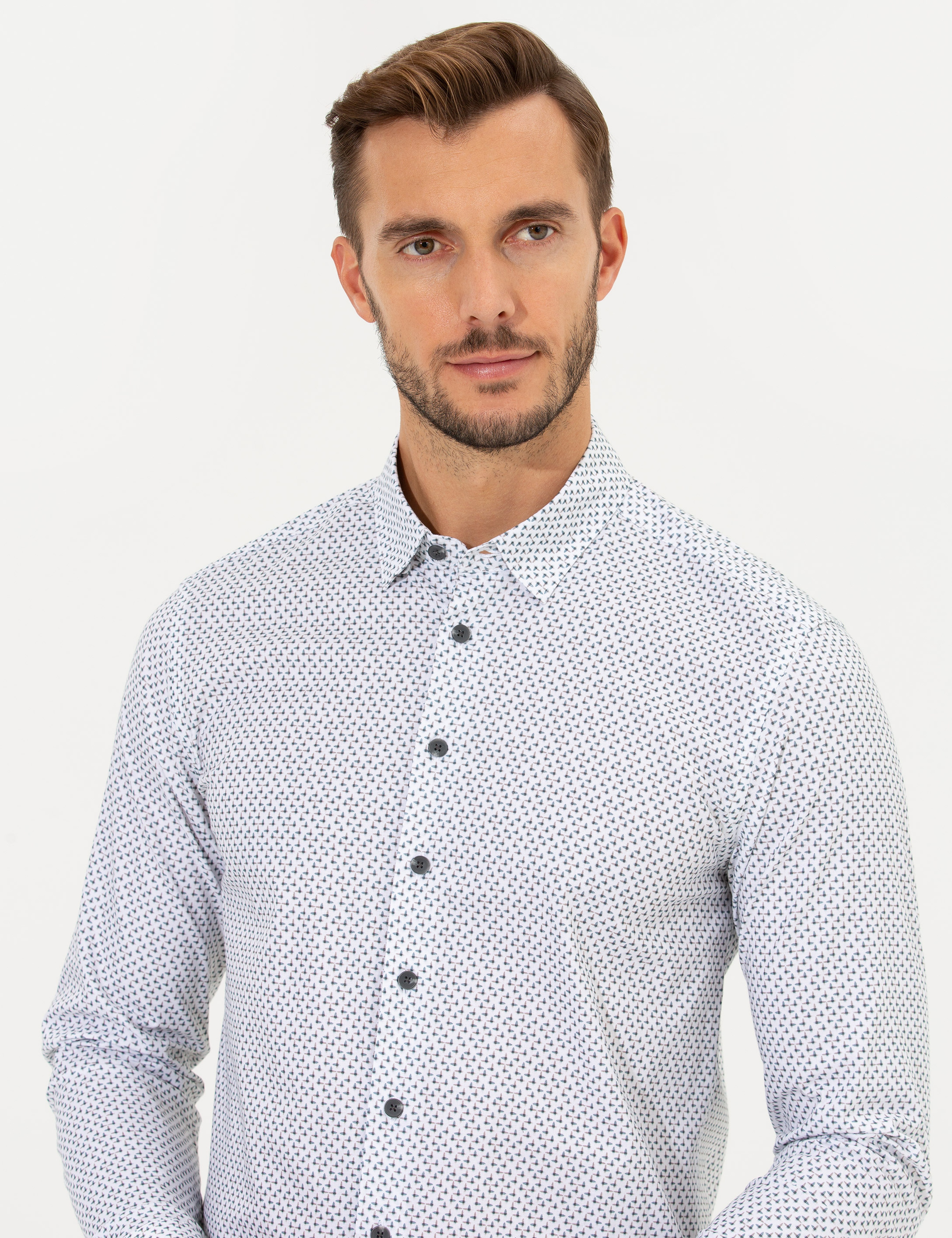 Yeşil Slim Fit Uzun Kollu Gömlek