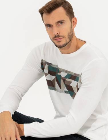 Ekru Slim Fit Bisiklet Yaka Triko Kazak
