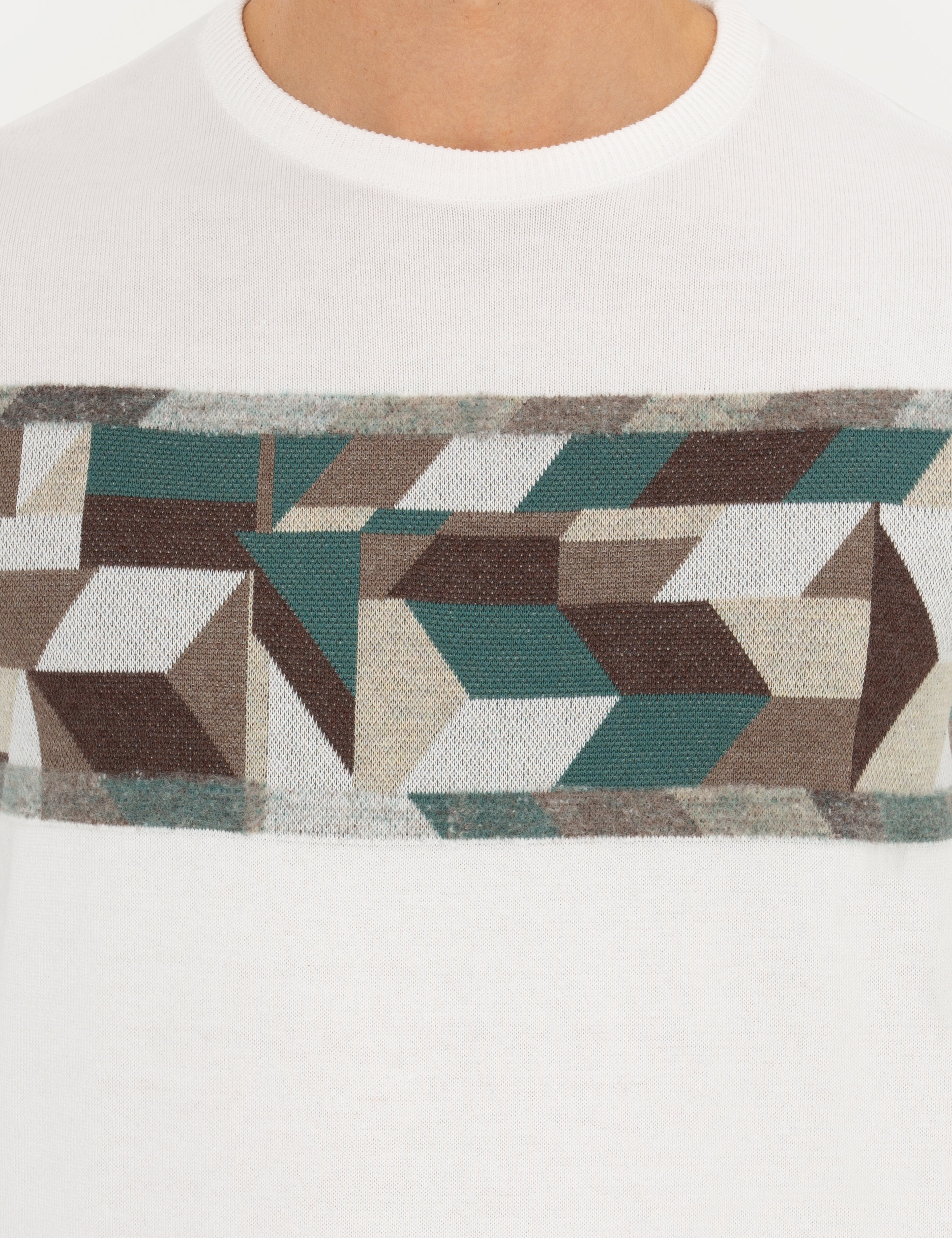 Ekru Slim Fit Bisiklet Yaka Triko Kazak - Image 6