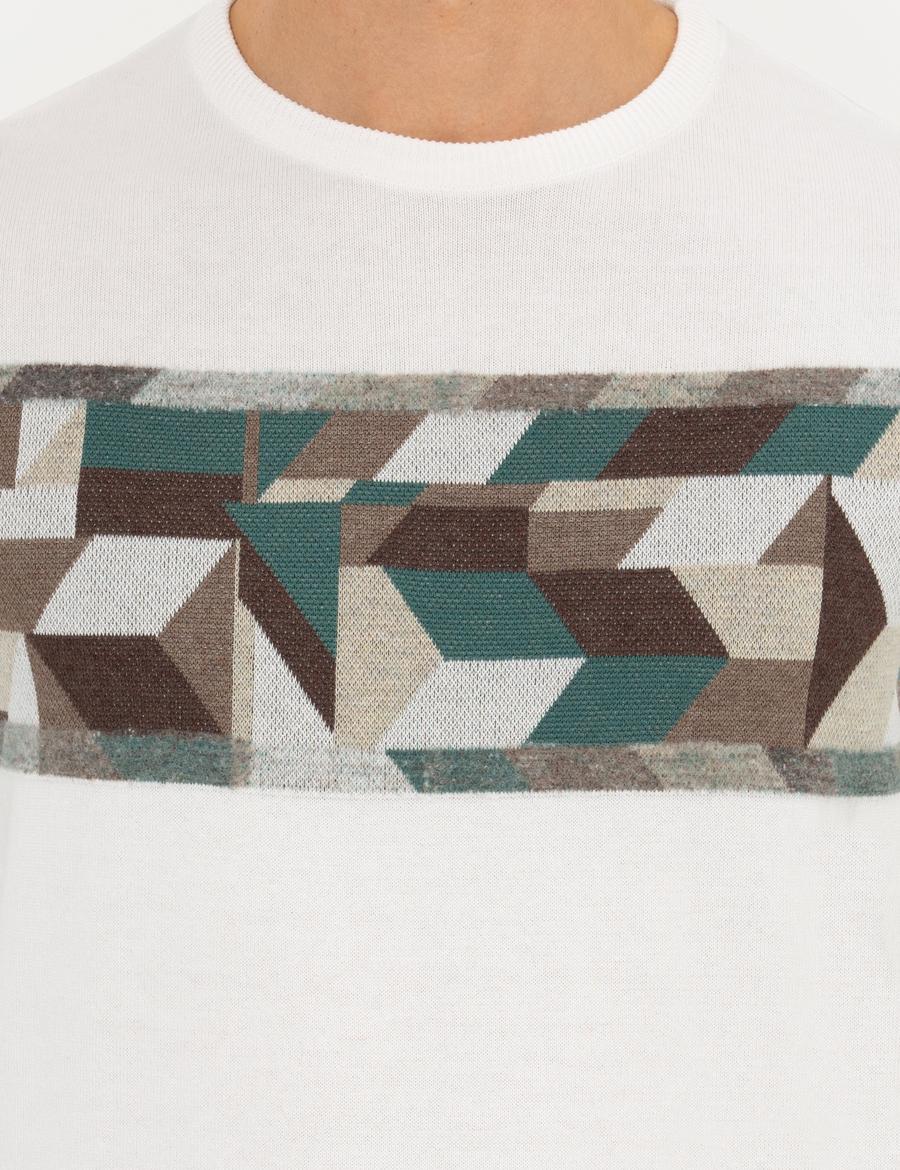 Ekru Slim Fit Bisiklet Yaka Triko Kazak