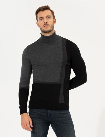 Gri Slim Fit Balıkçı Yaka Triko Kazak - 50261176058