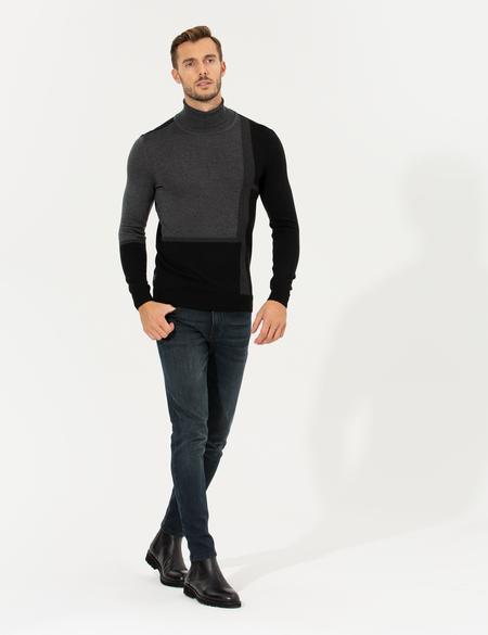 Gri Slim Fit Balıkçı Yaka Triko Kazak - 50261176058