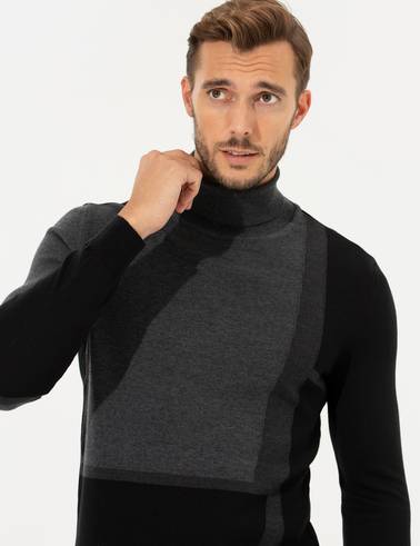 Gri Slim Fit Balıkçı Yaka Triko Kazak
