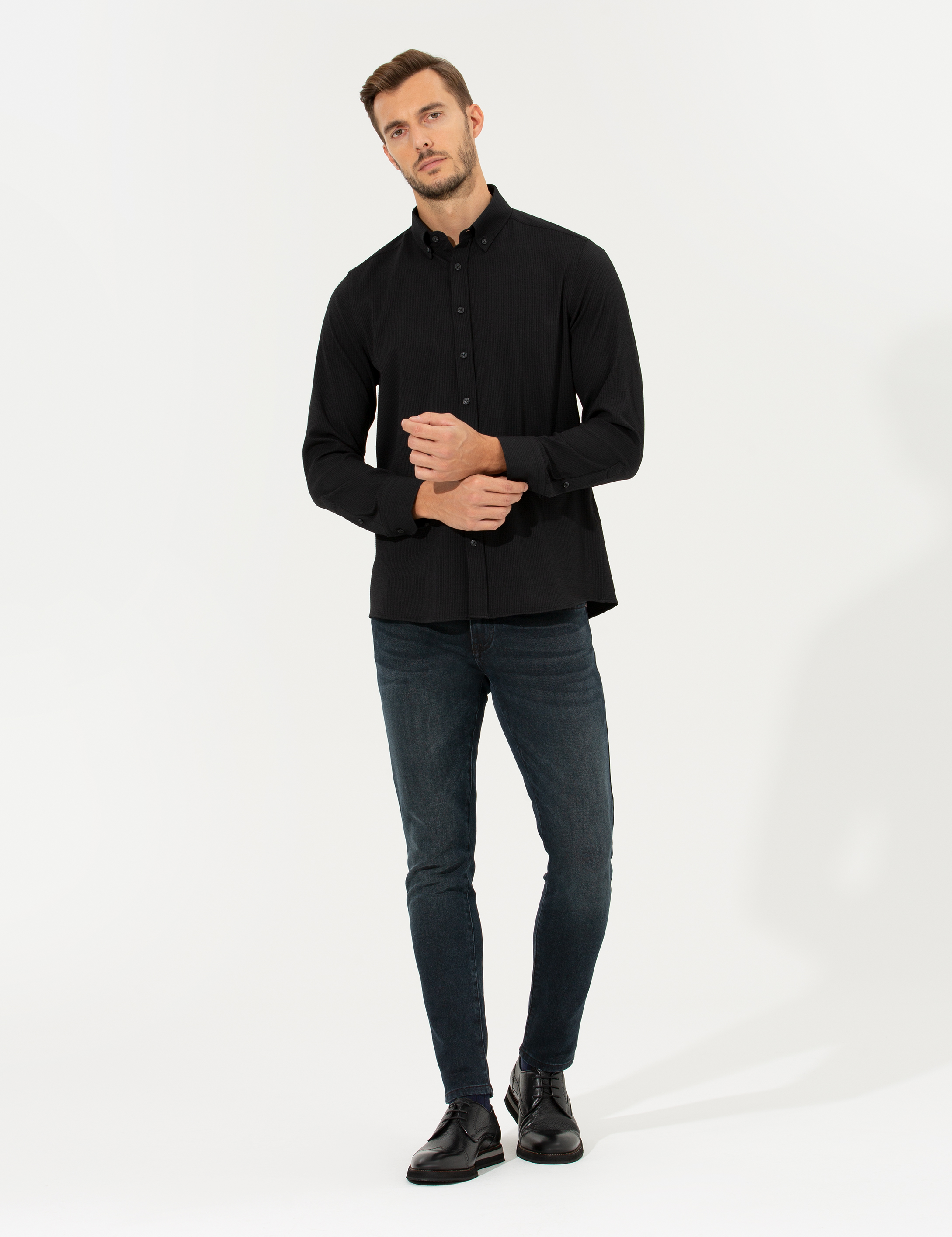 Pierre Cardin Siyah Slim Fit Uzun Kollu Gömlek görsel 4