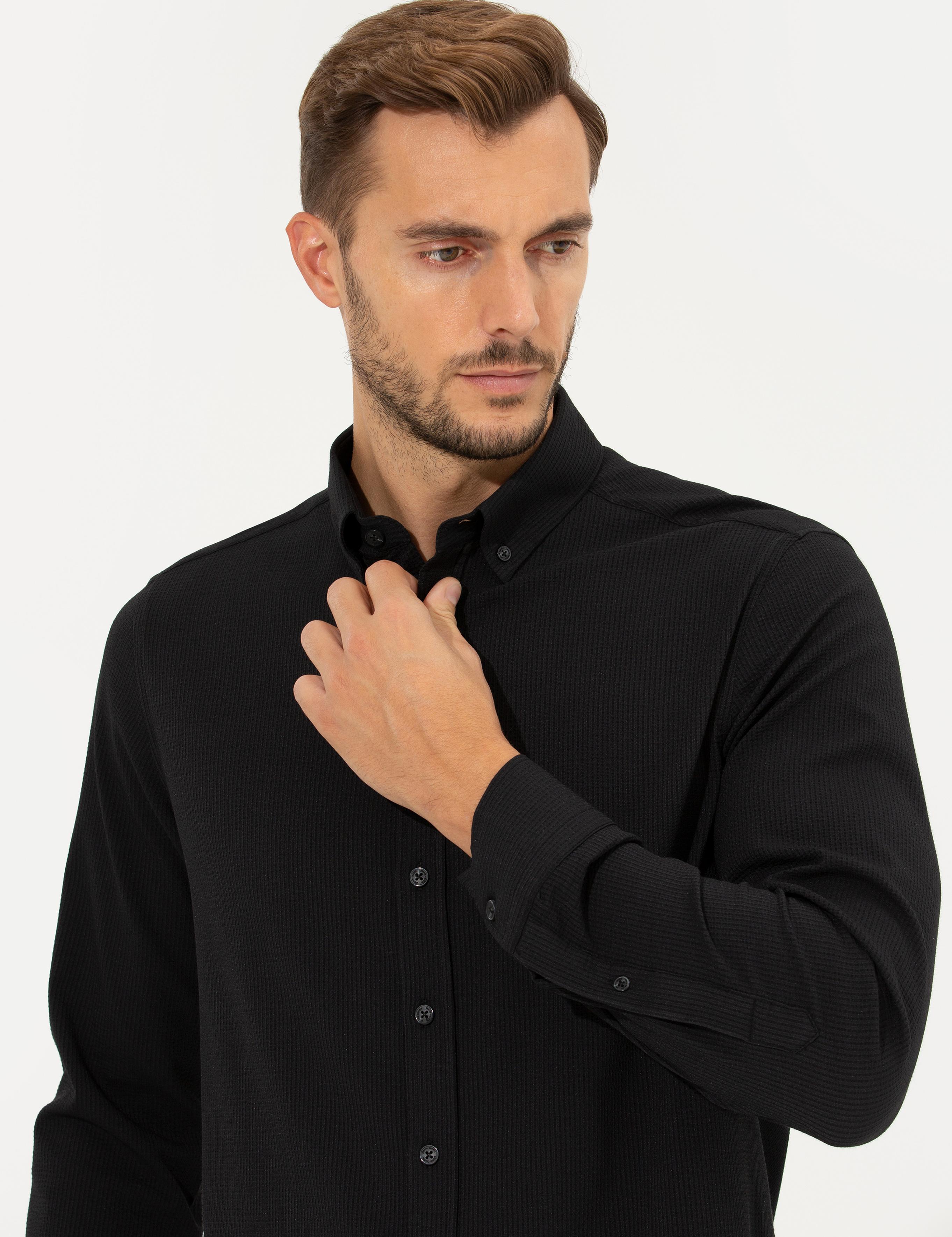 Siyah Slim Fit Uzun Kollu Gömlek