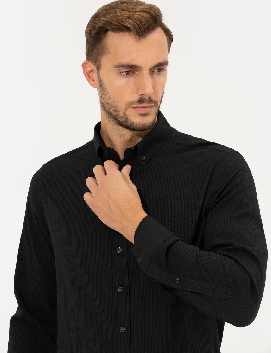 Siyah Slim Fit Uzun Kollu Gömlek